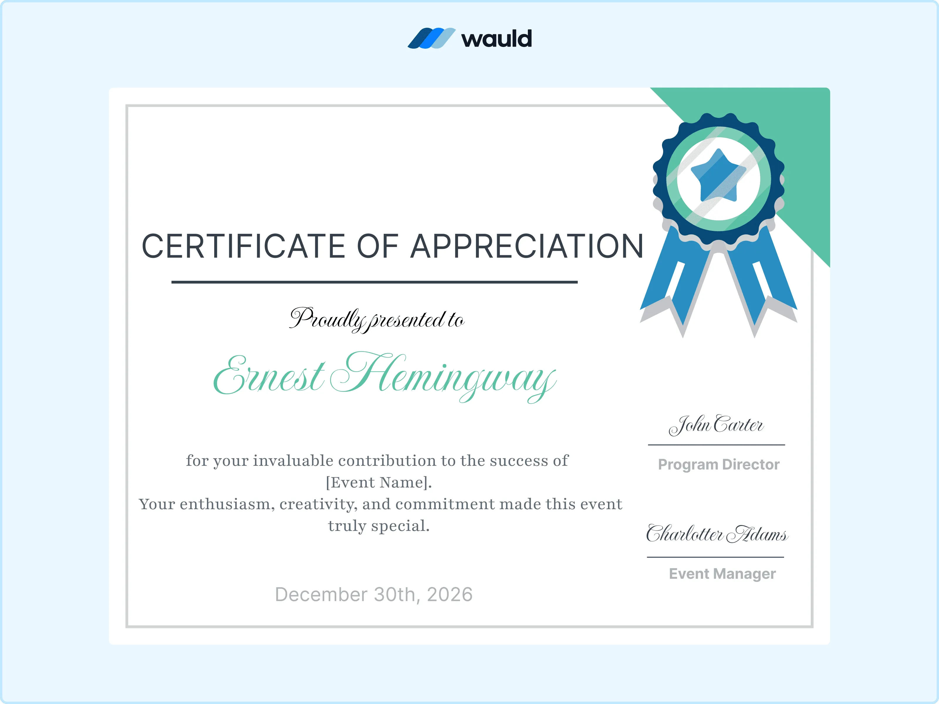 Corporate Certificate of Appreciation