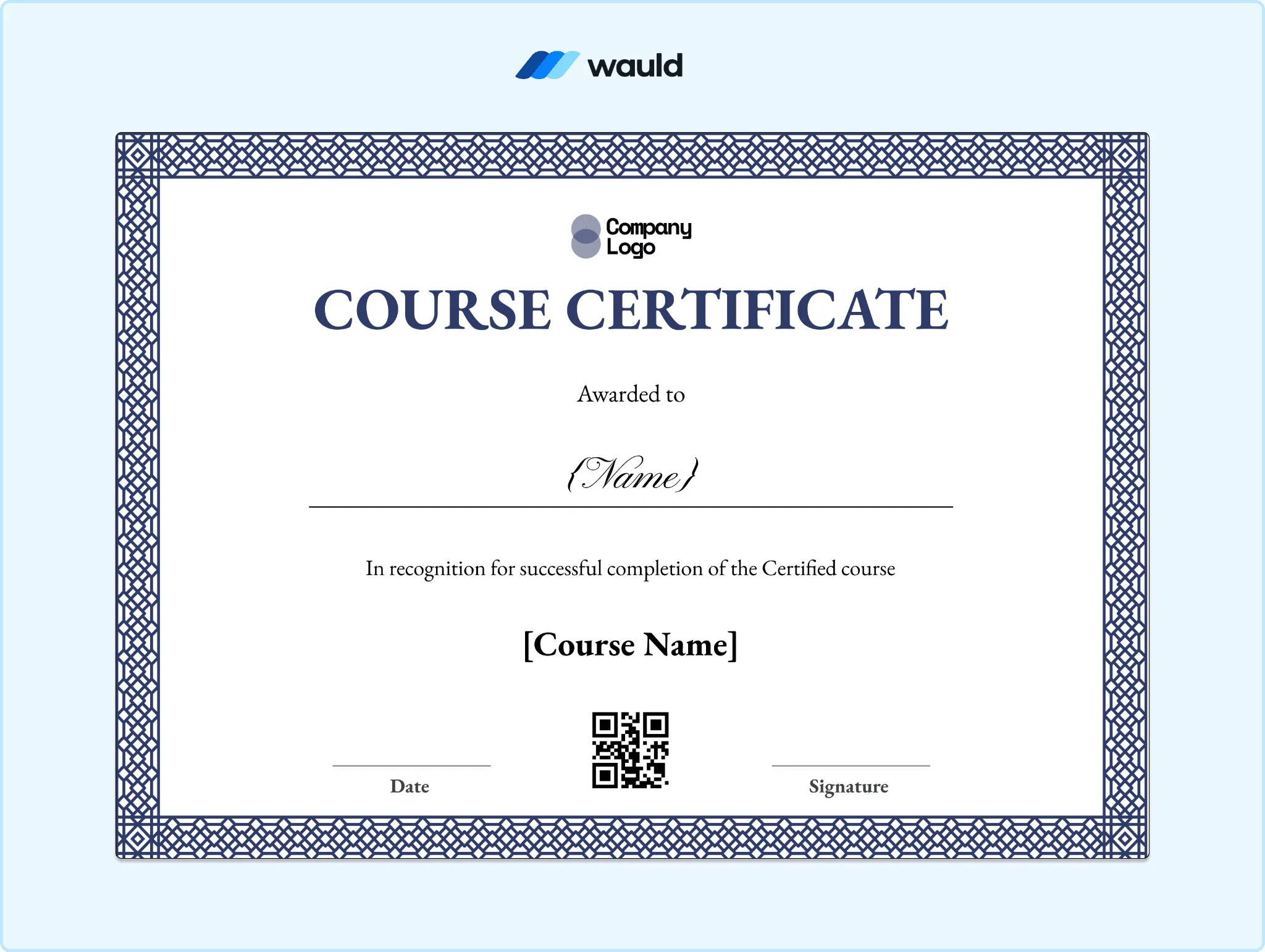 Silver dotted border course certificate template with formal layout