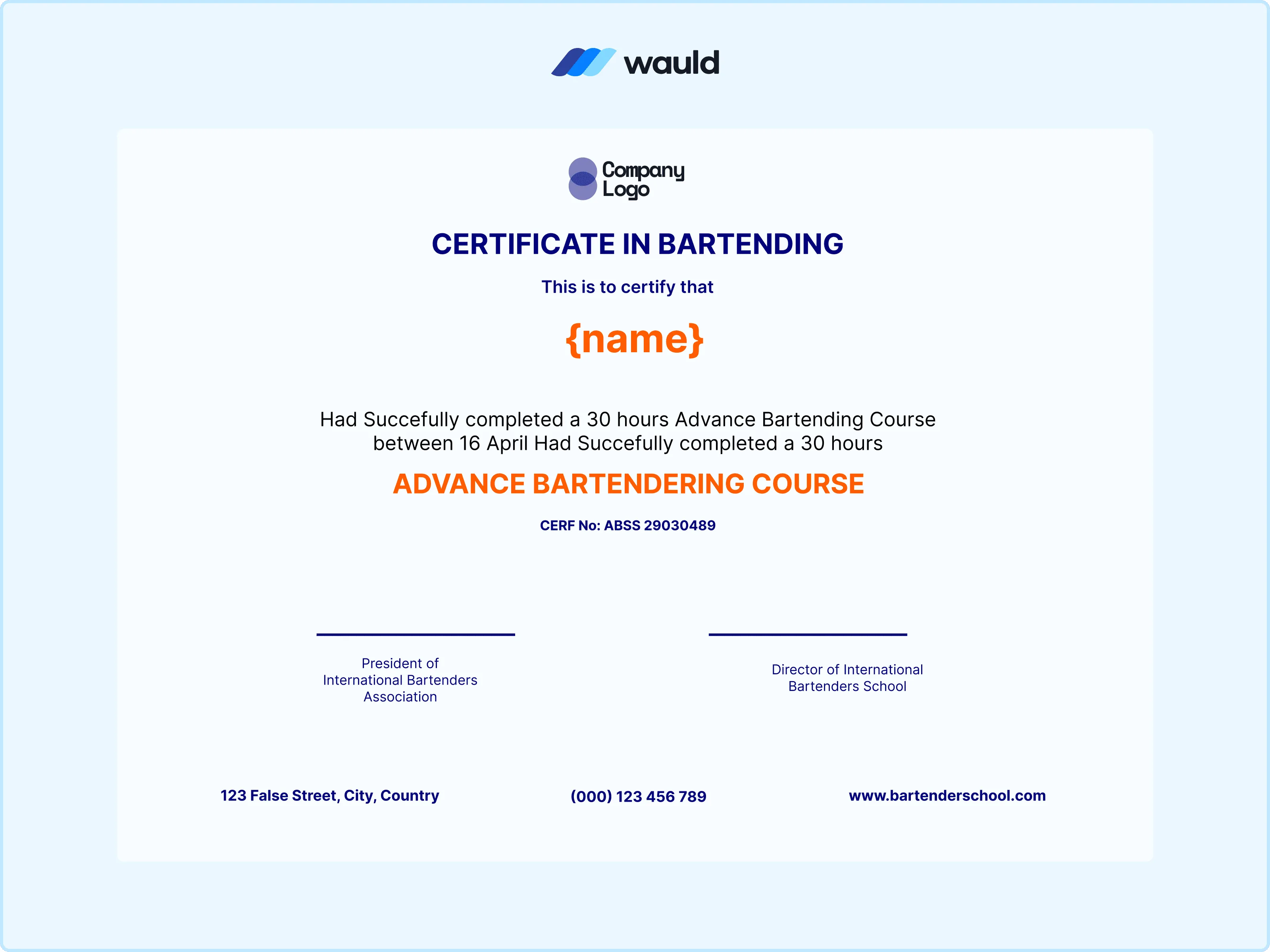 Bold structured advanced bartending certification template