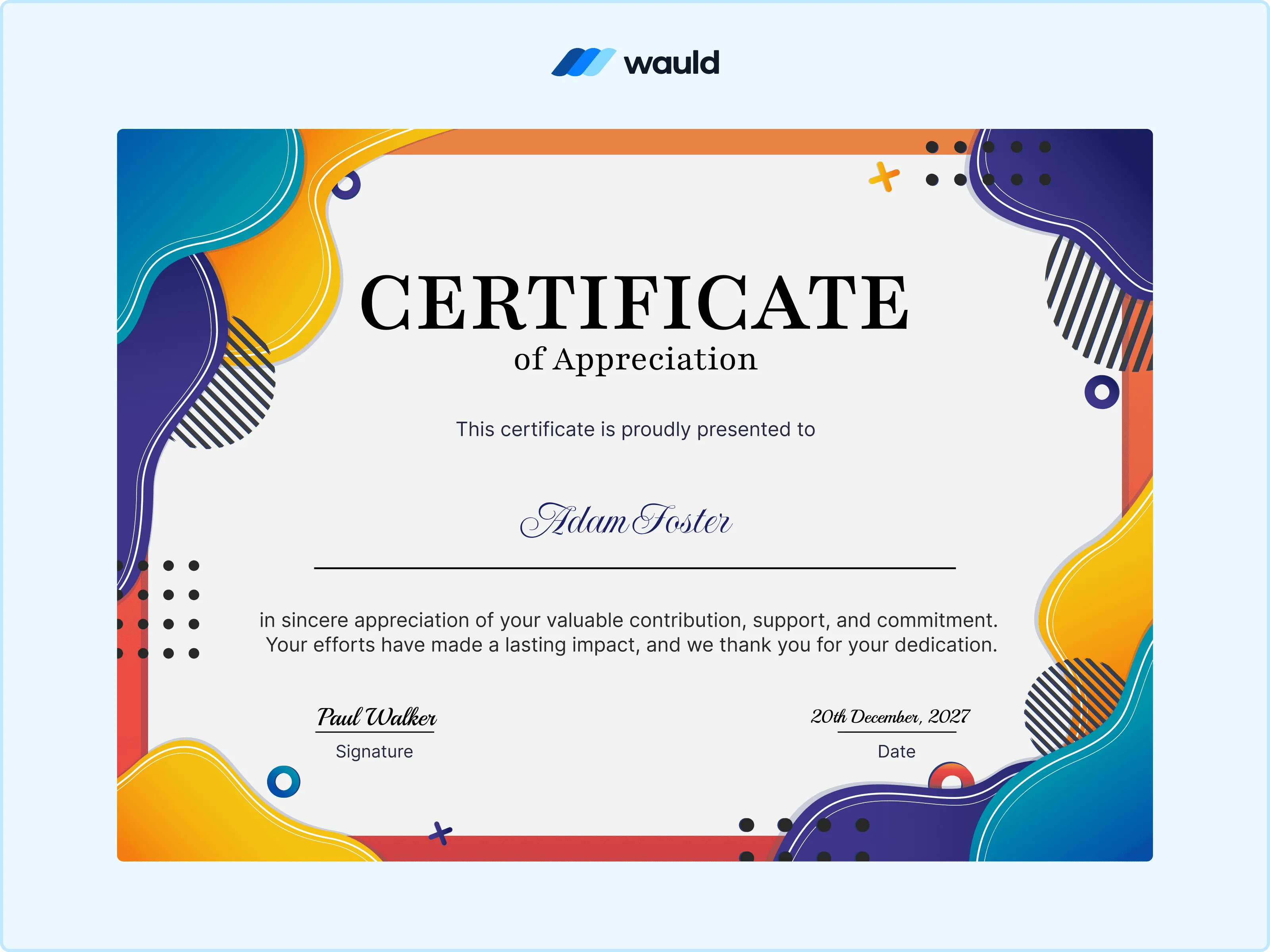 Education & Training Certificate of Appreciation