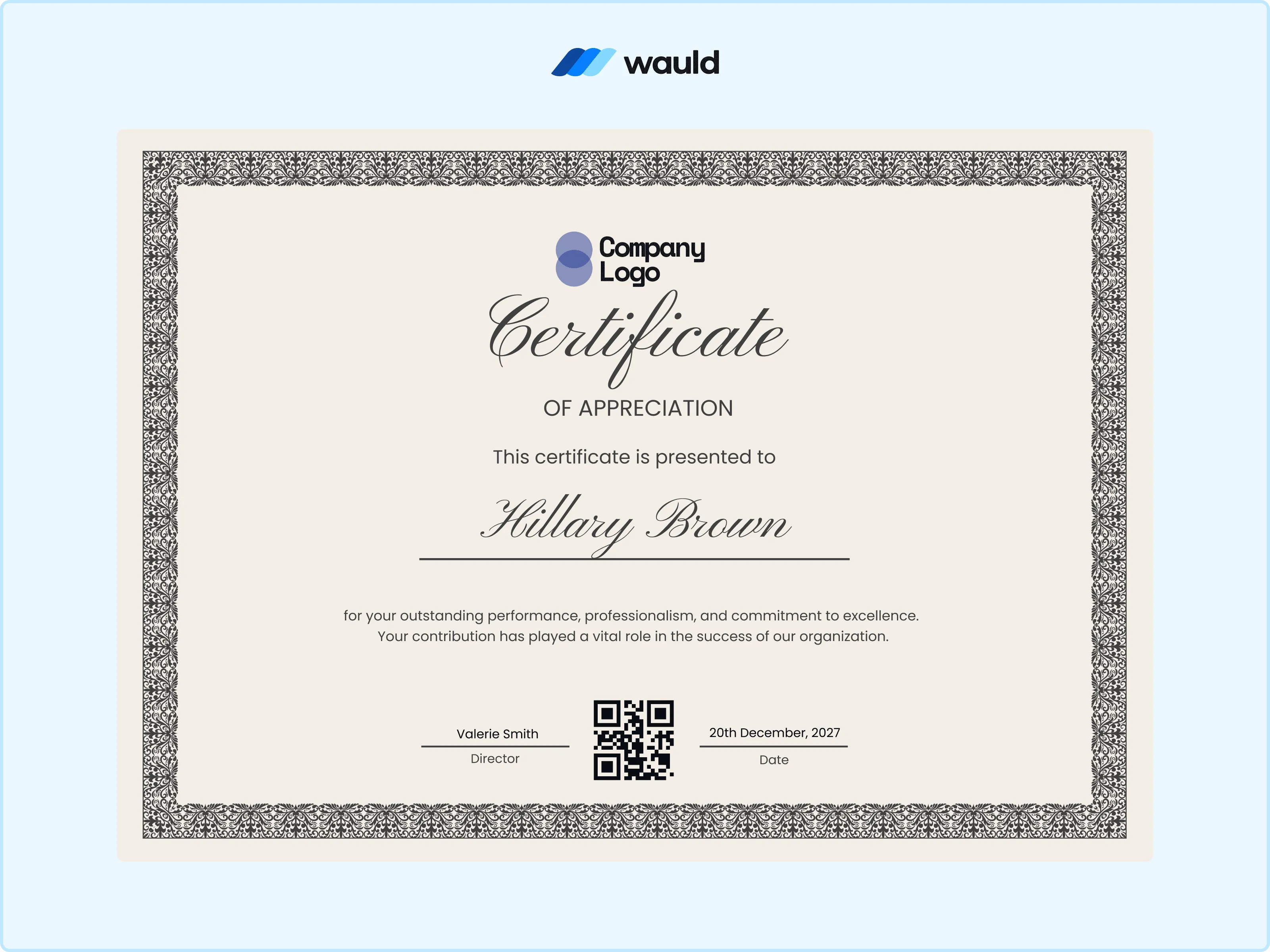 Institutional Certificate of Appreciation