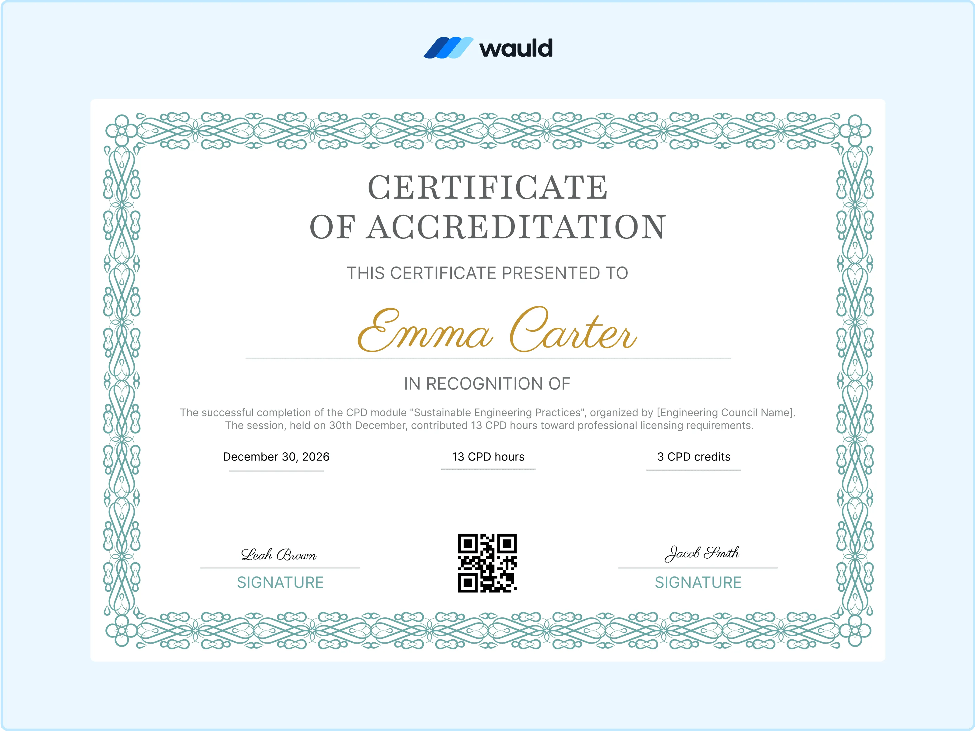 Wauld - Classic CPD certificate template