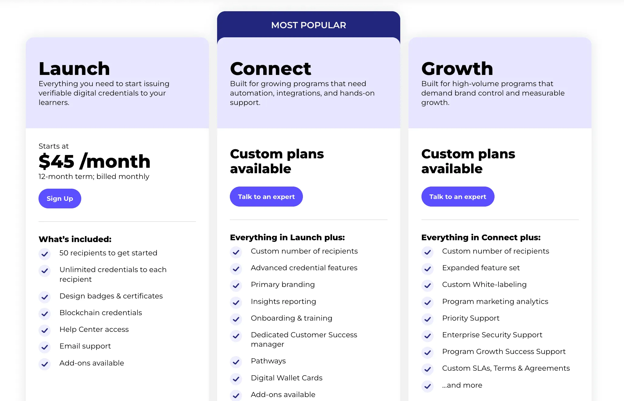 Accredible pricing comparison