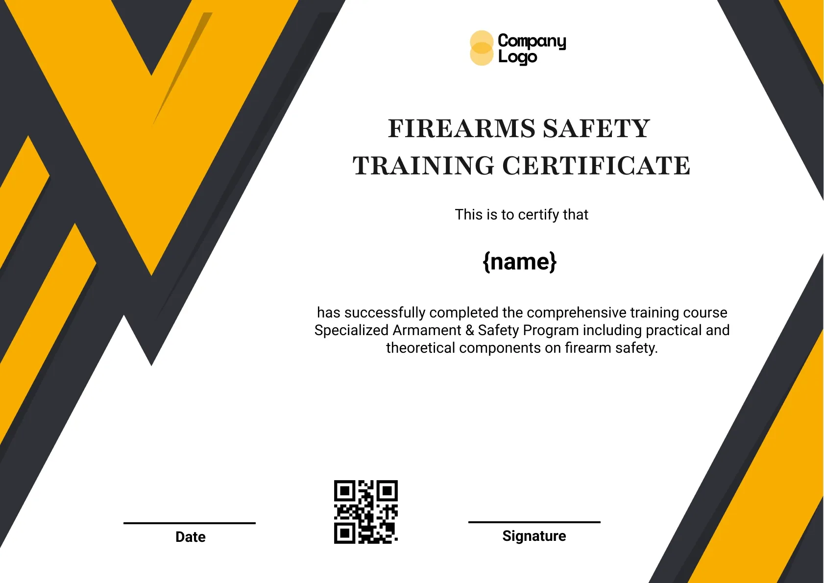 Advanced Firearms Safety Training Certificate Template