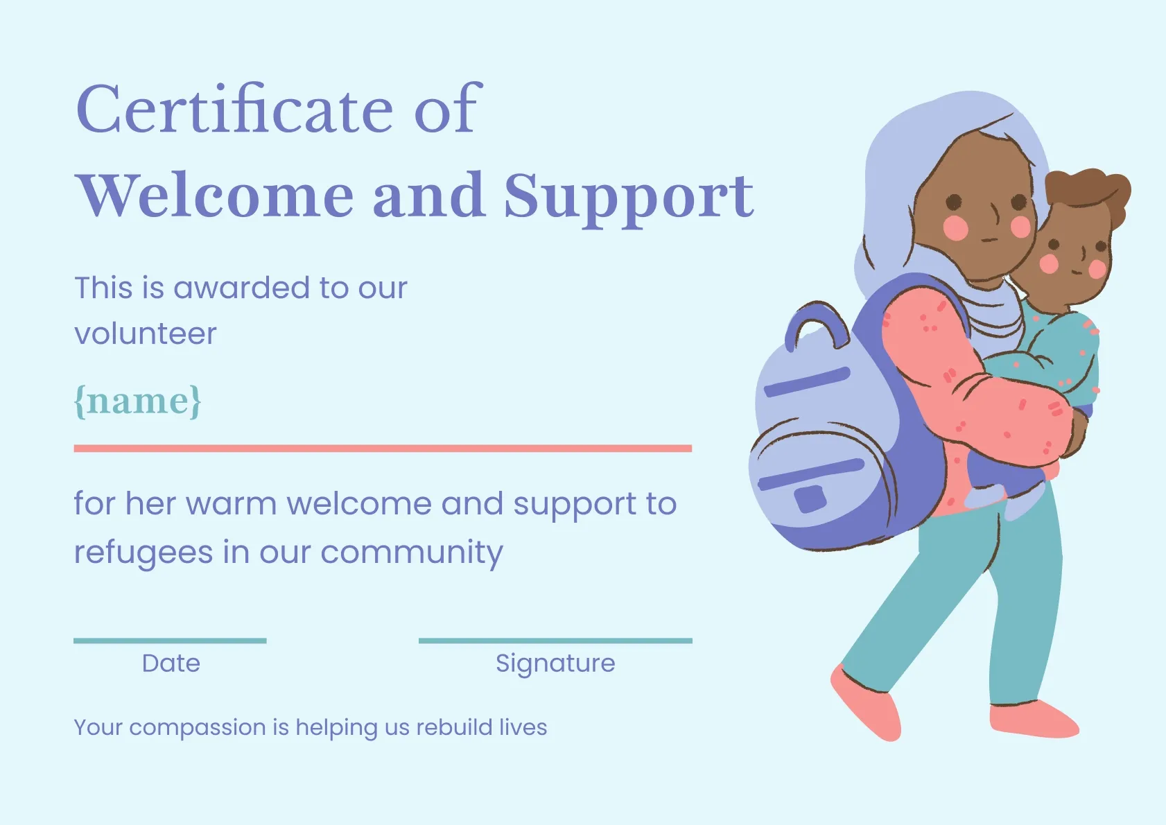 Animated and bright volunteer appreciation certificate template