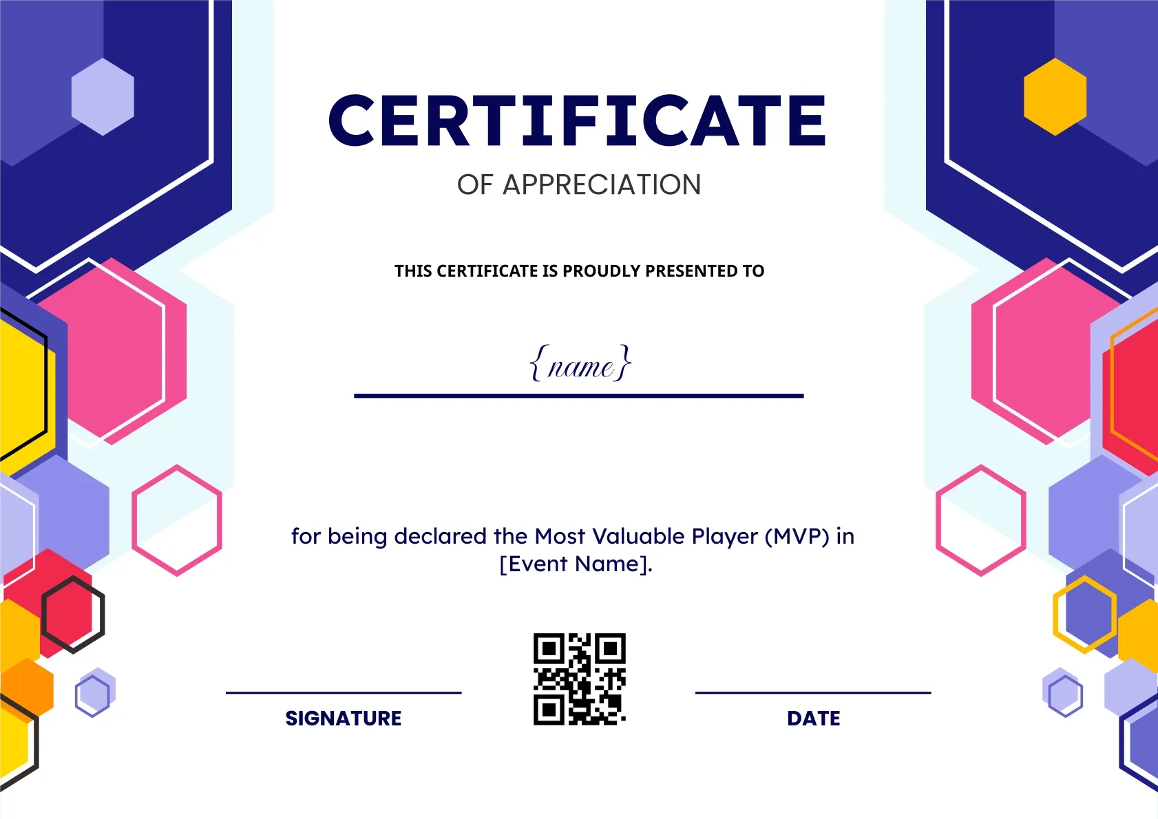Animated and colorful certificate for sports appreciation