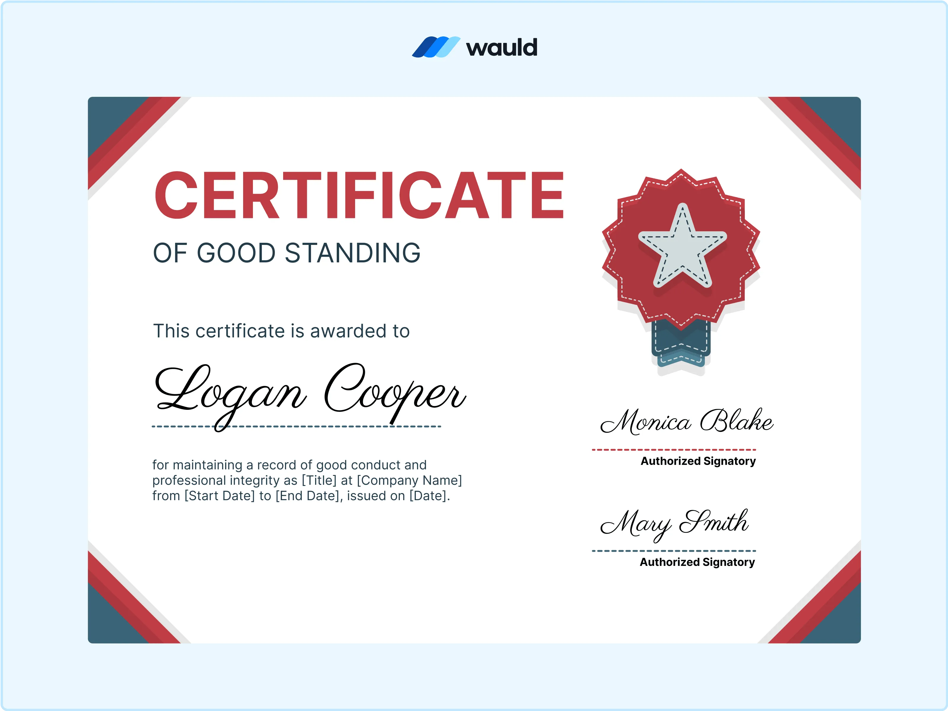 Wauld - Authoritative good standing certificate template