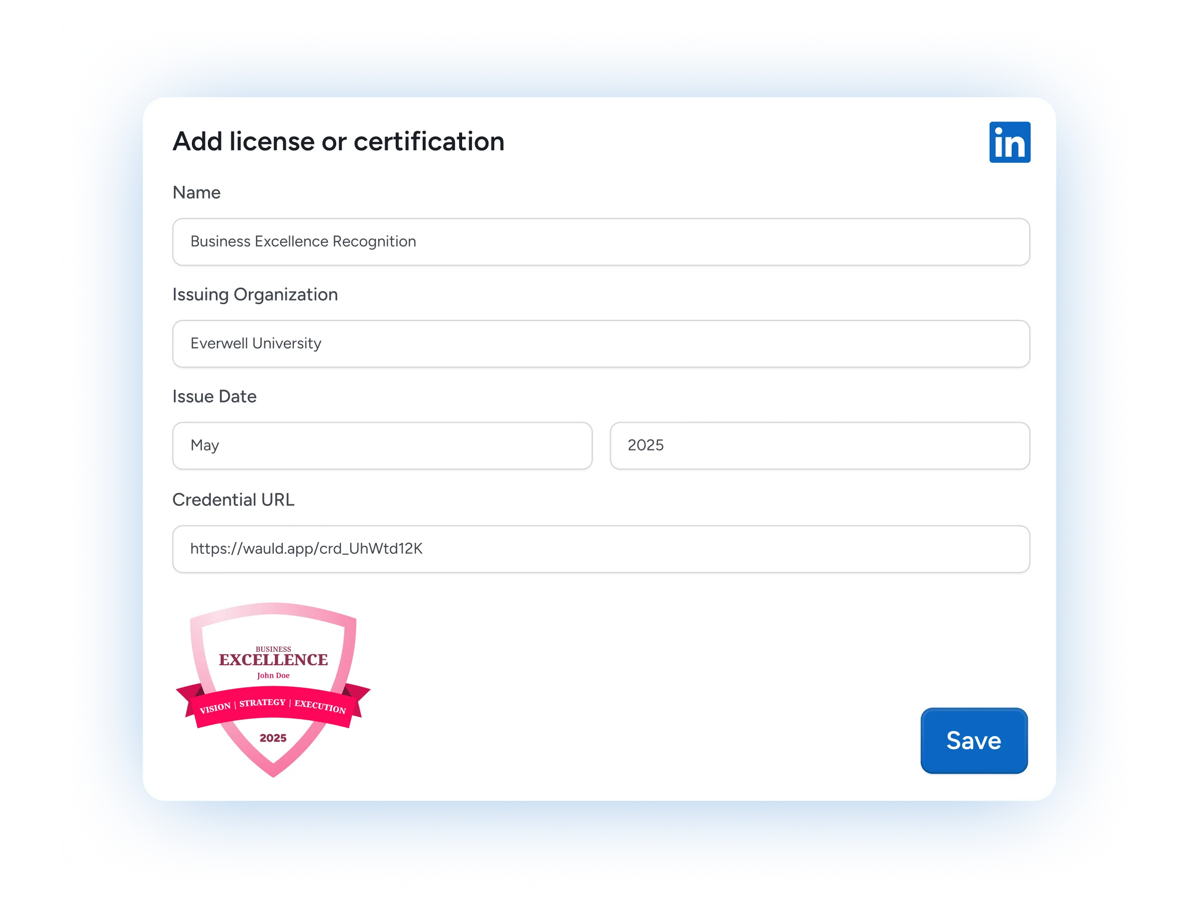 Add to LinkedIn profile