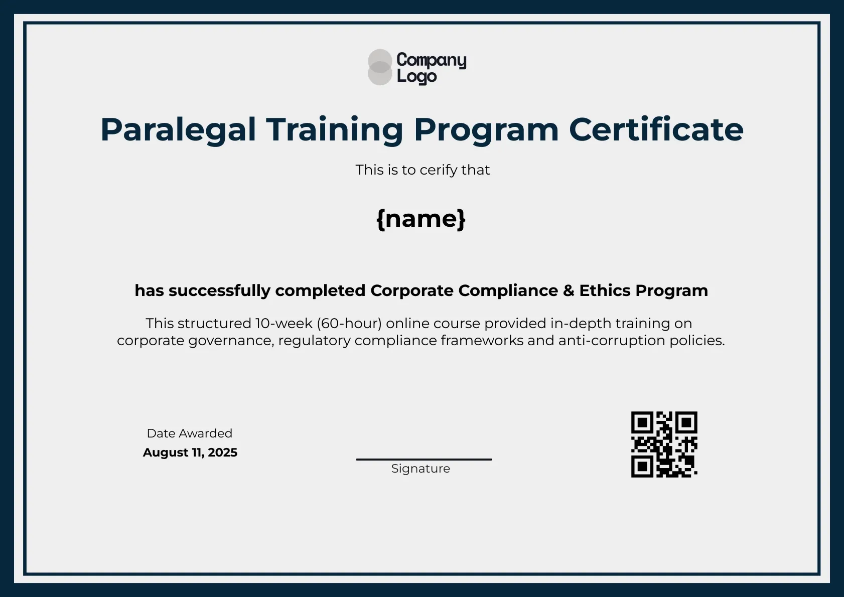 Beige-Themed Paralegal Award Certificate Template
