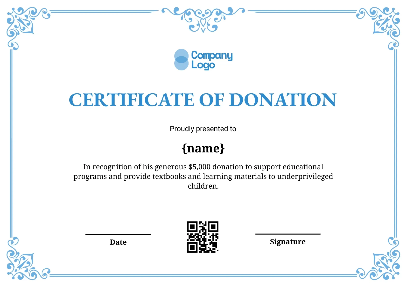 Benevolent Contribution Certificate Template