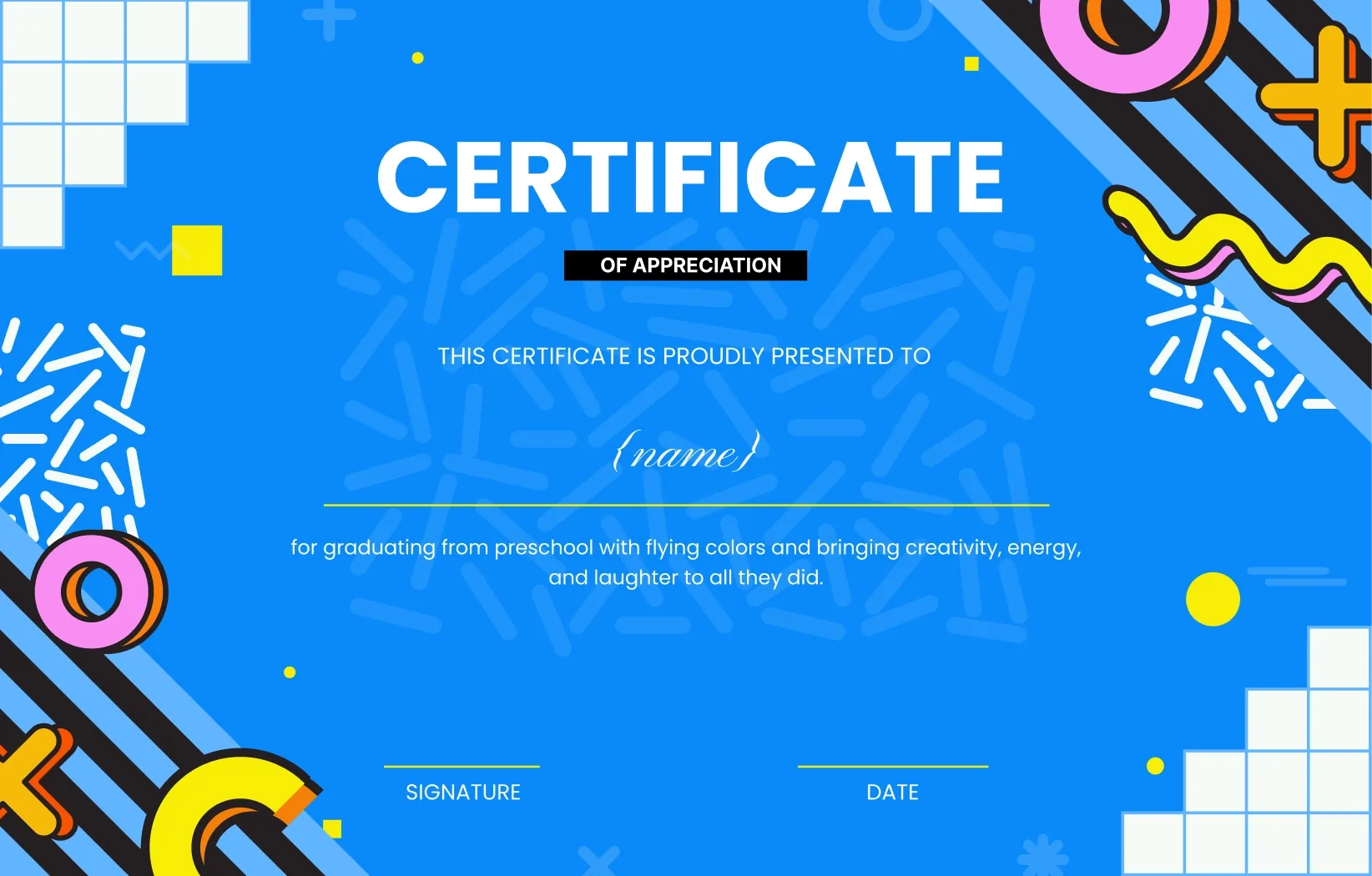 Bold and brilliant preschool graduation certificate template