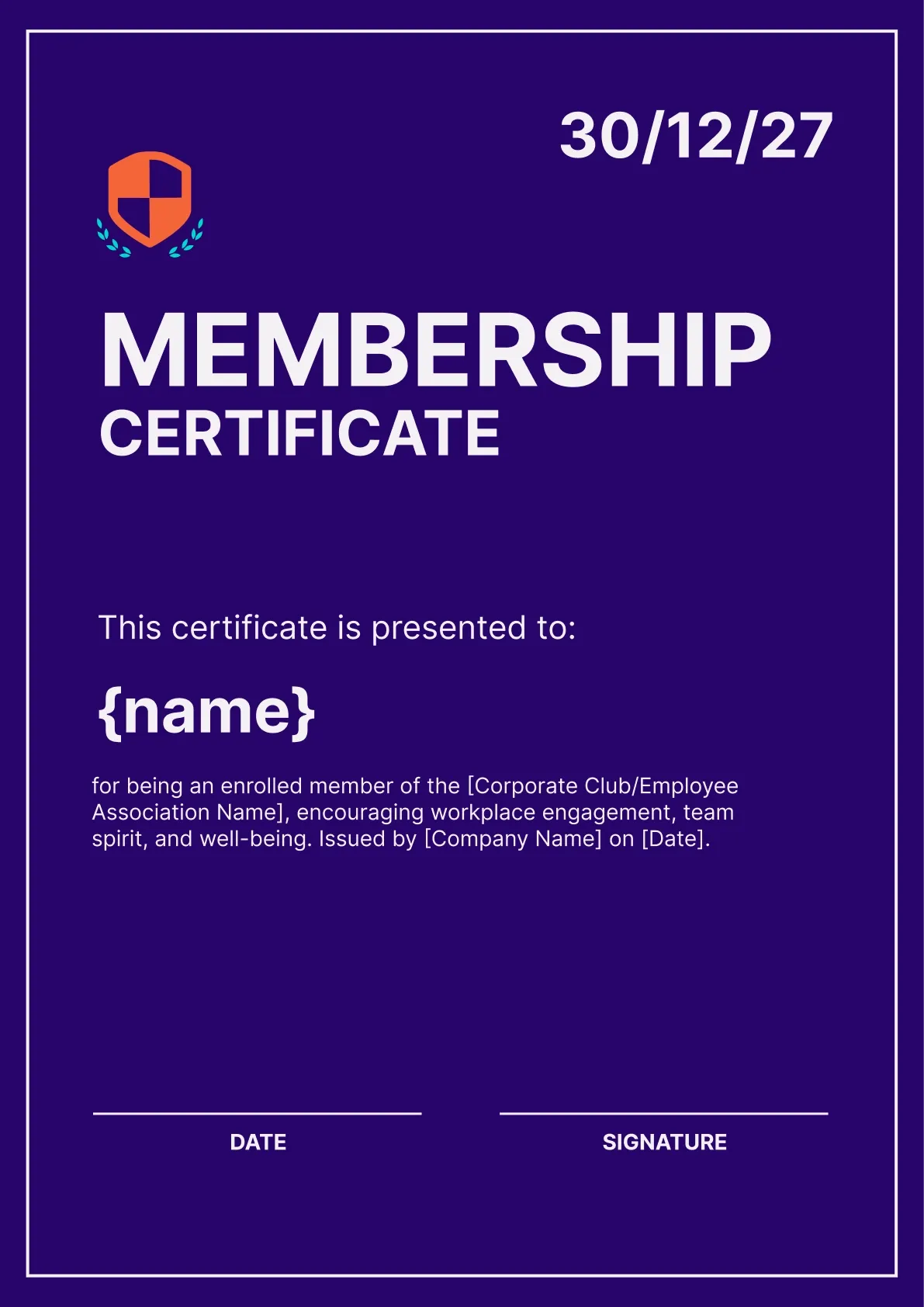 Bold and Sophisticated Membership Certificate Template