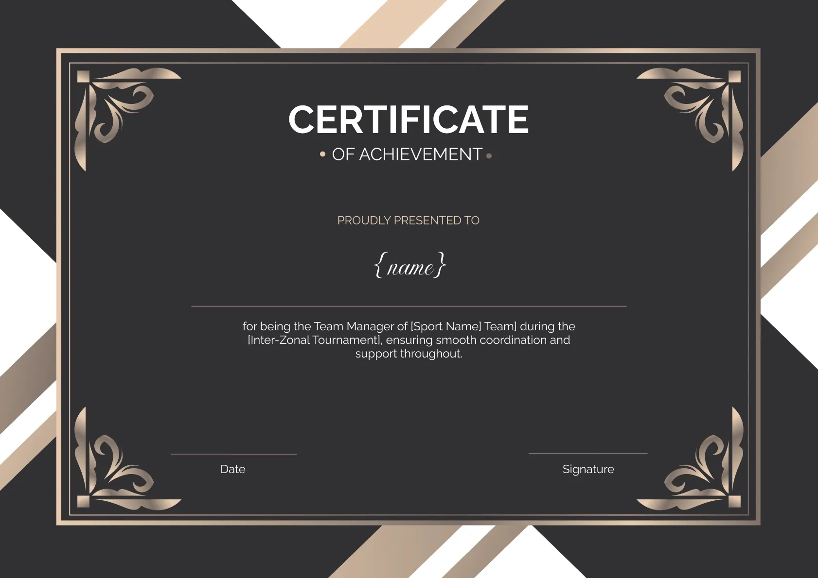 Bold and stylish certificate of achievement in sports template
