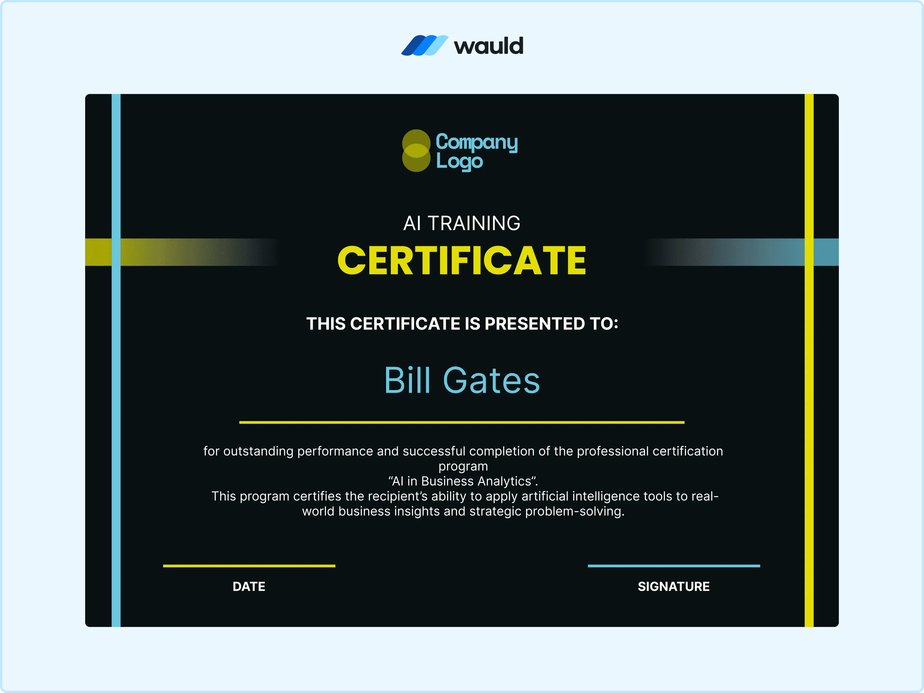 Wauld - Bold Black Certificate Template AI