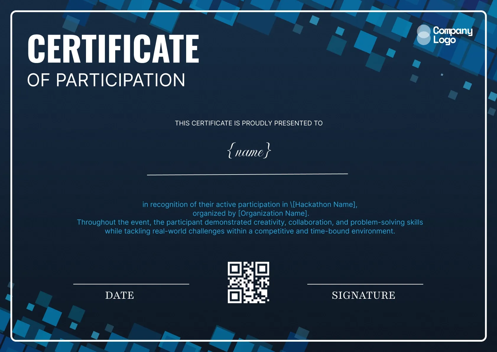 Bold Hackathon Participation Certificate Template