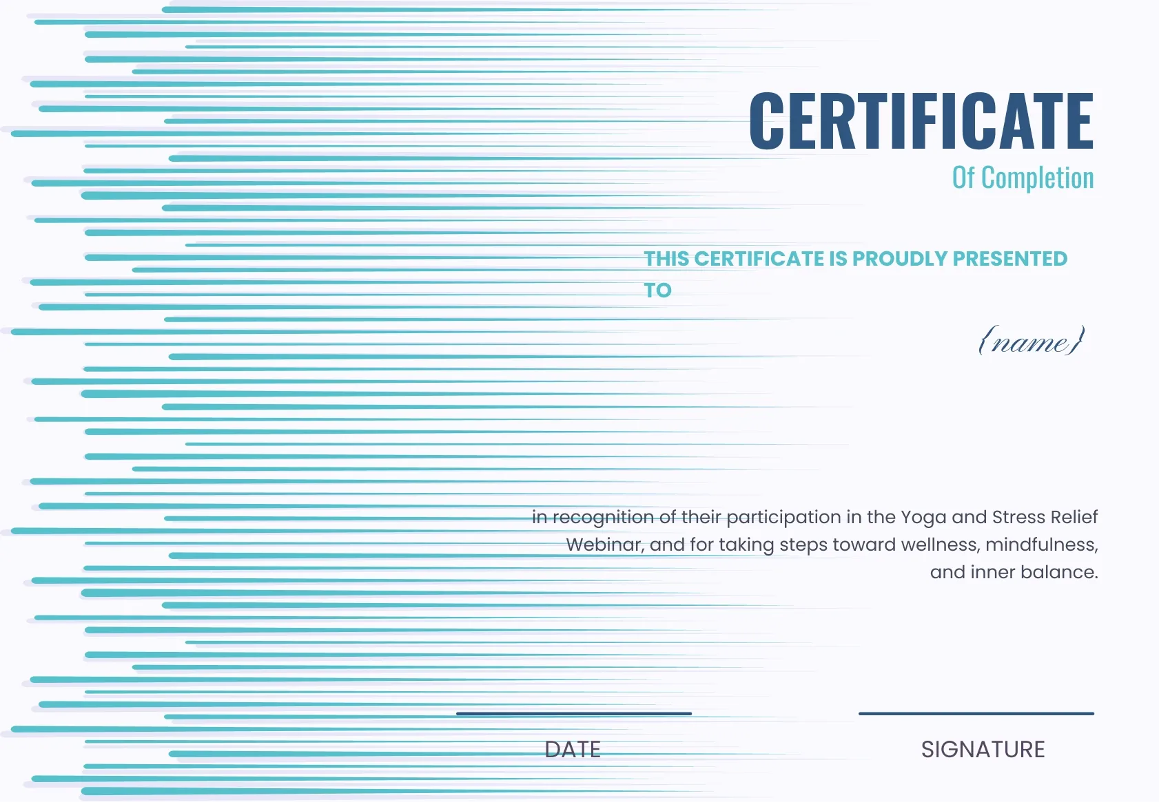 Bright and formal certificate of webinar completion template