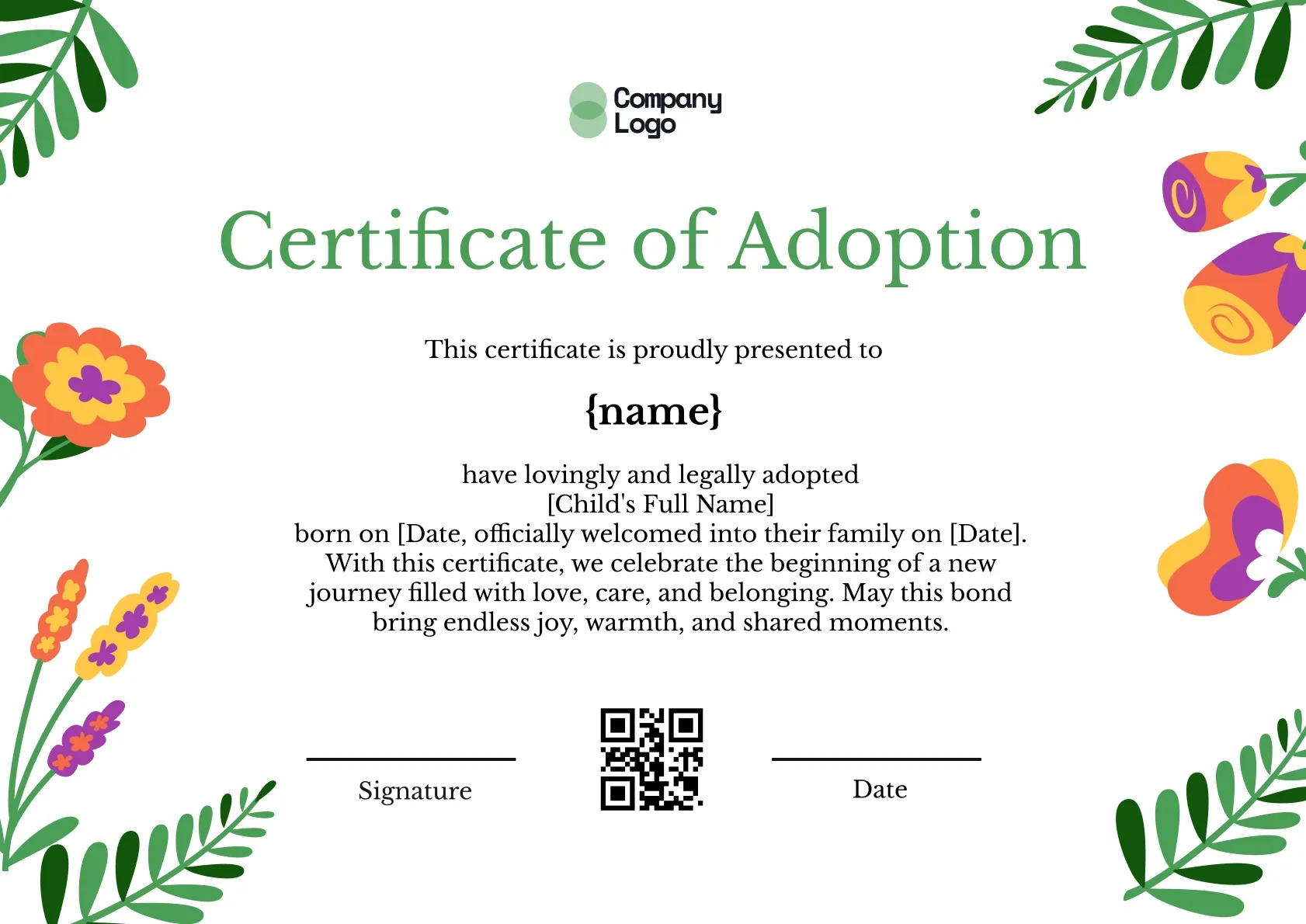 Caring Family Union Certificate Template