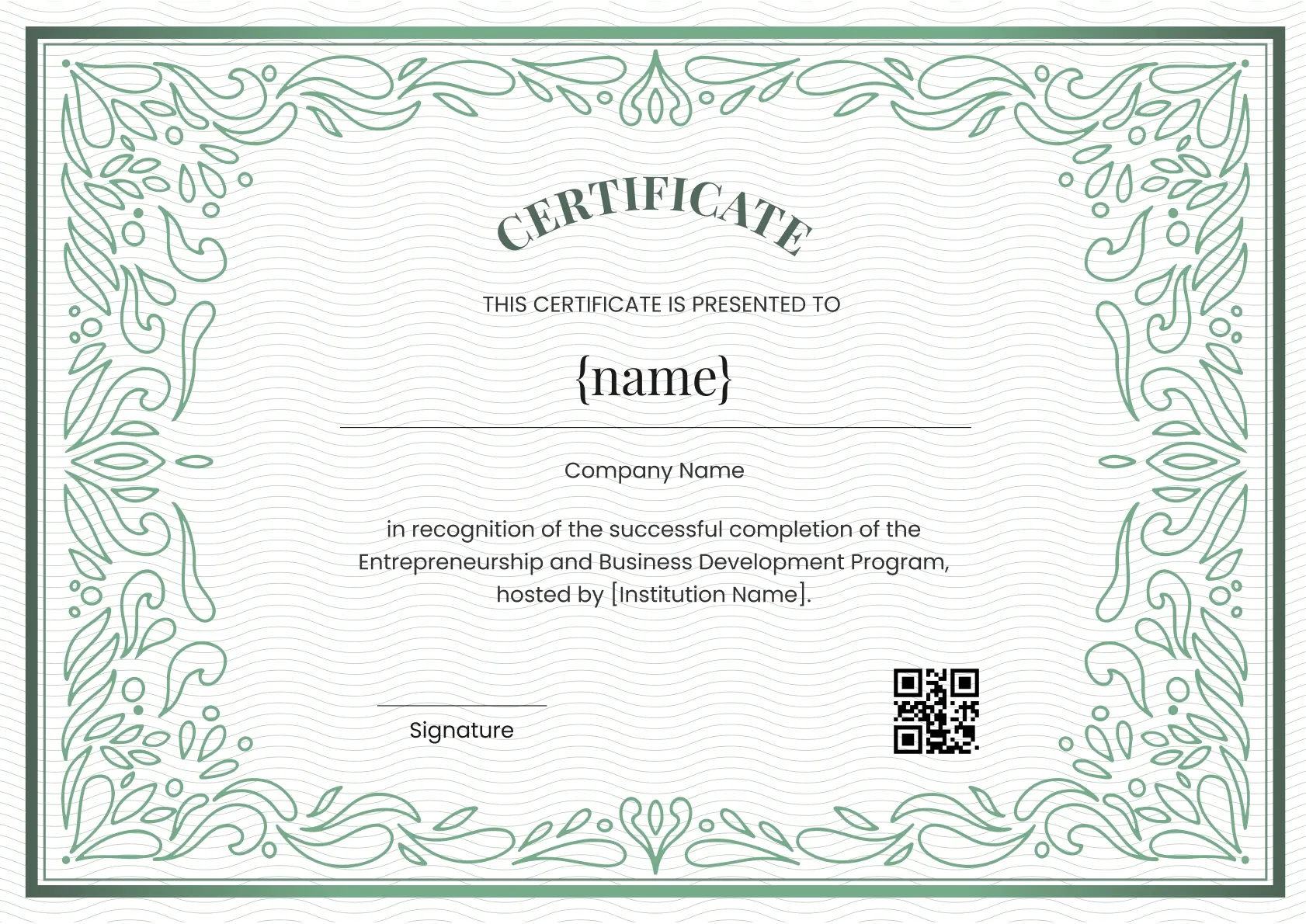 Certificate of Completion with Guilloche pattern