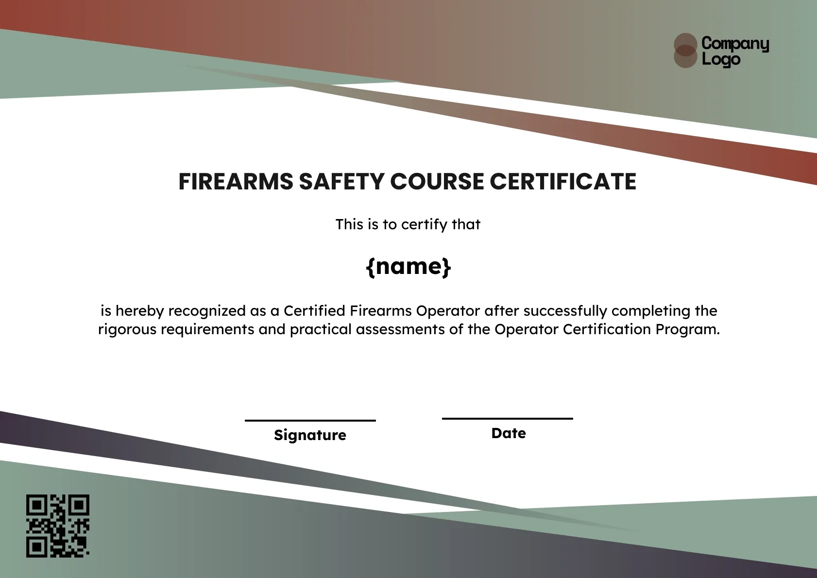 Certified Firearms Safety Training Certificate Template