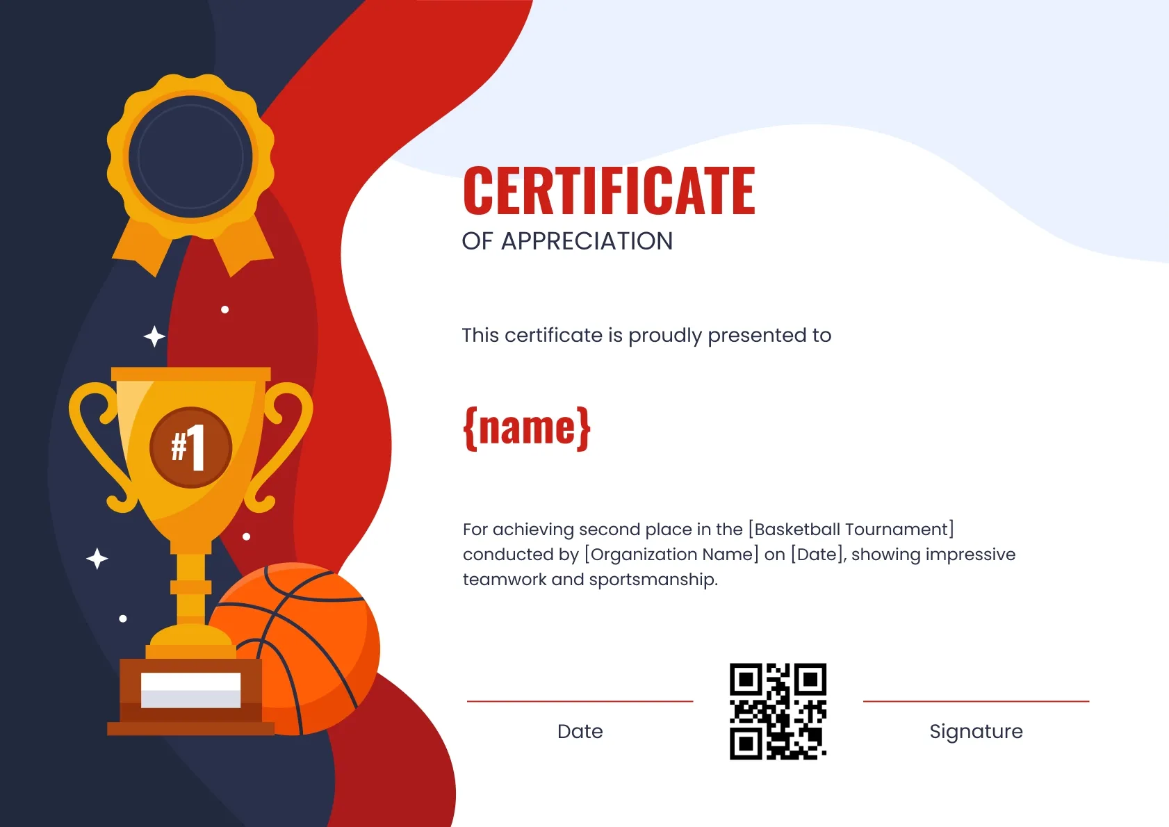 Chic and professional basketball achievement certificate template
