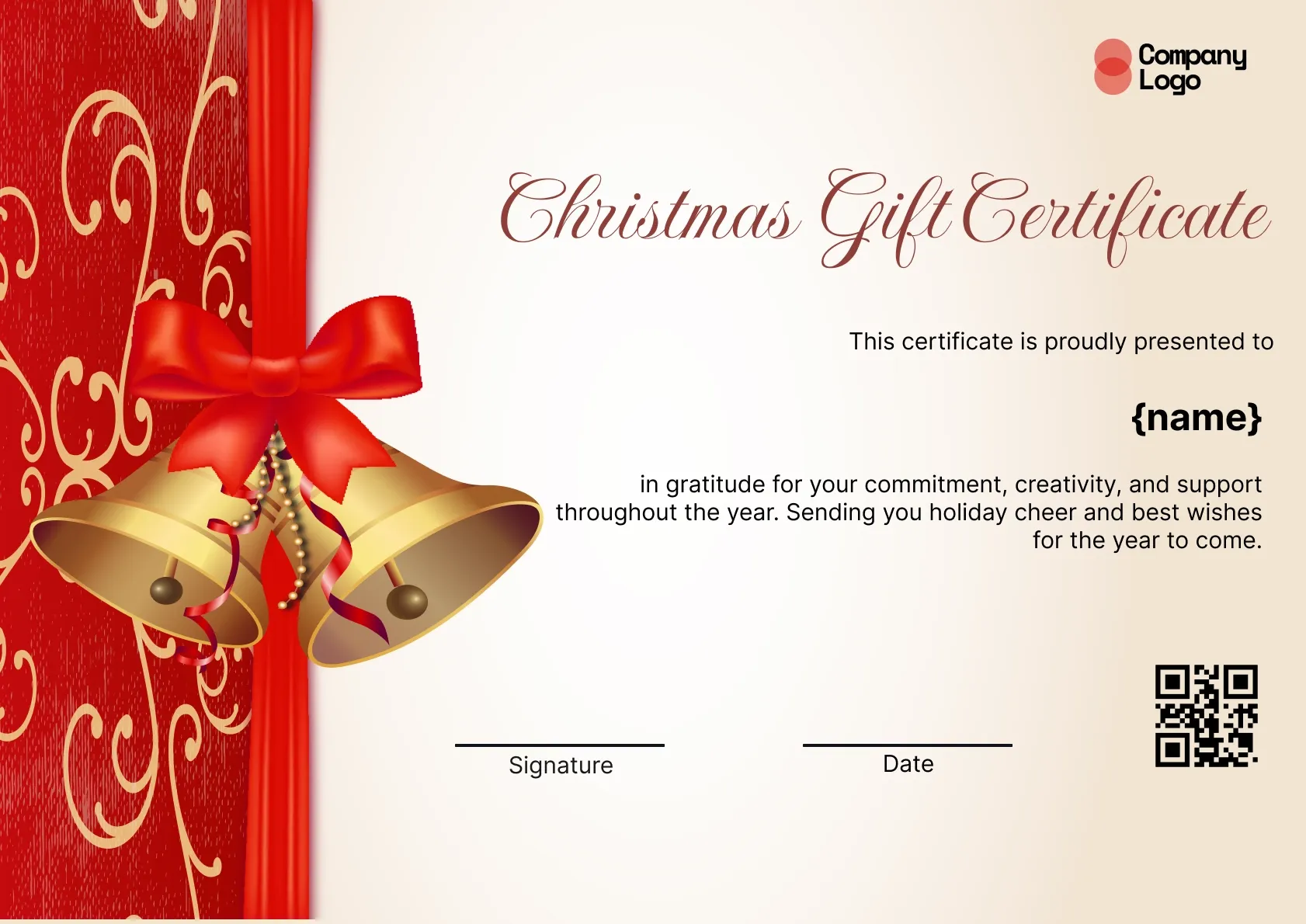 Christmas bell inspired certificate template