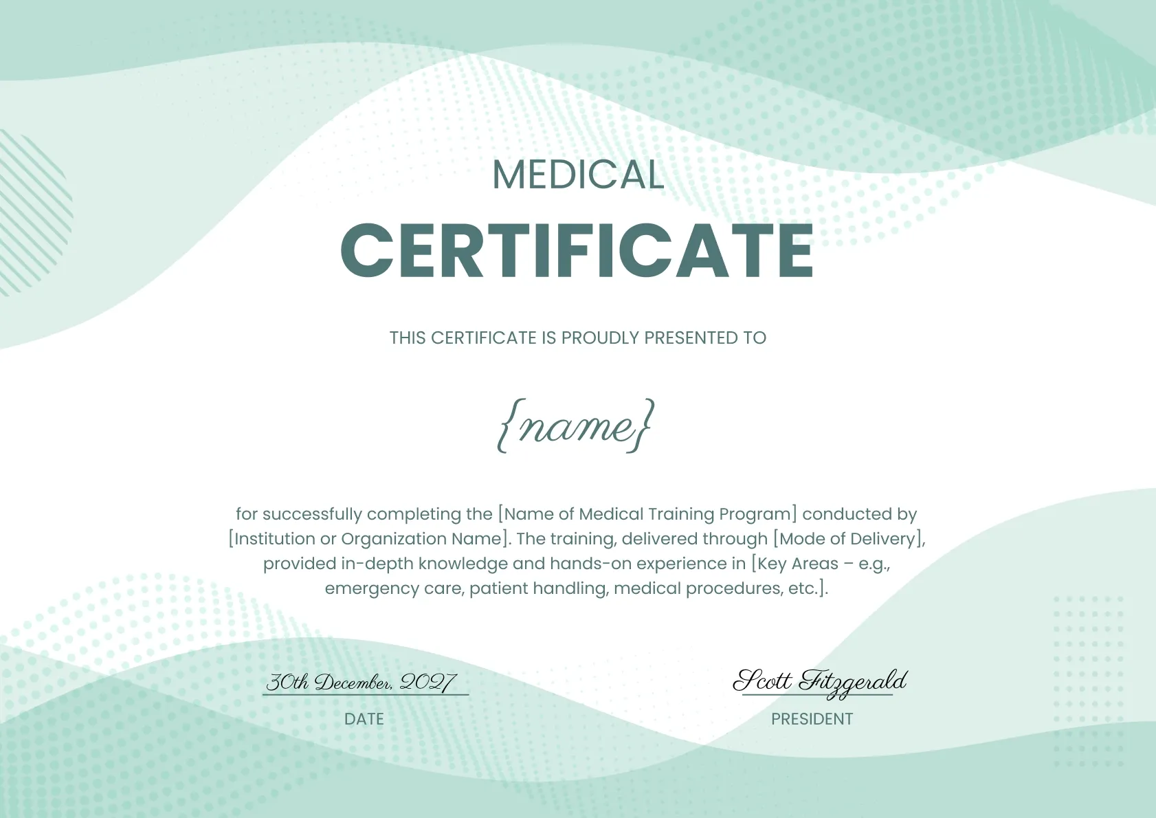 Classic and Professional Medical Training Completion Certificate Template