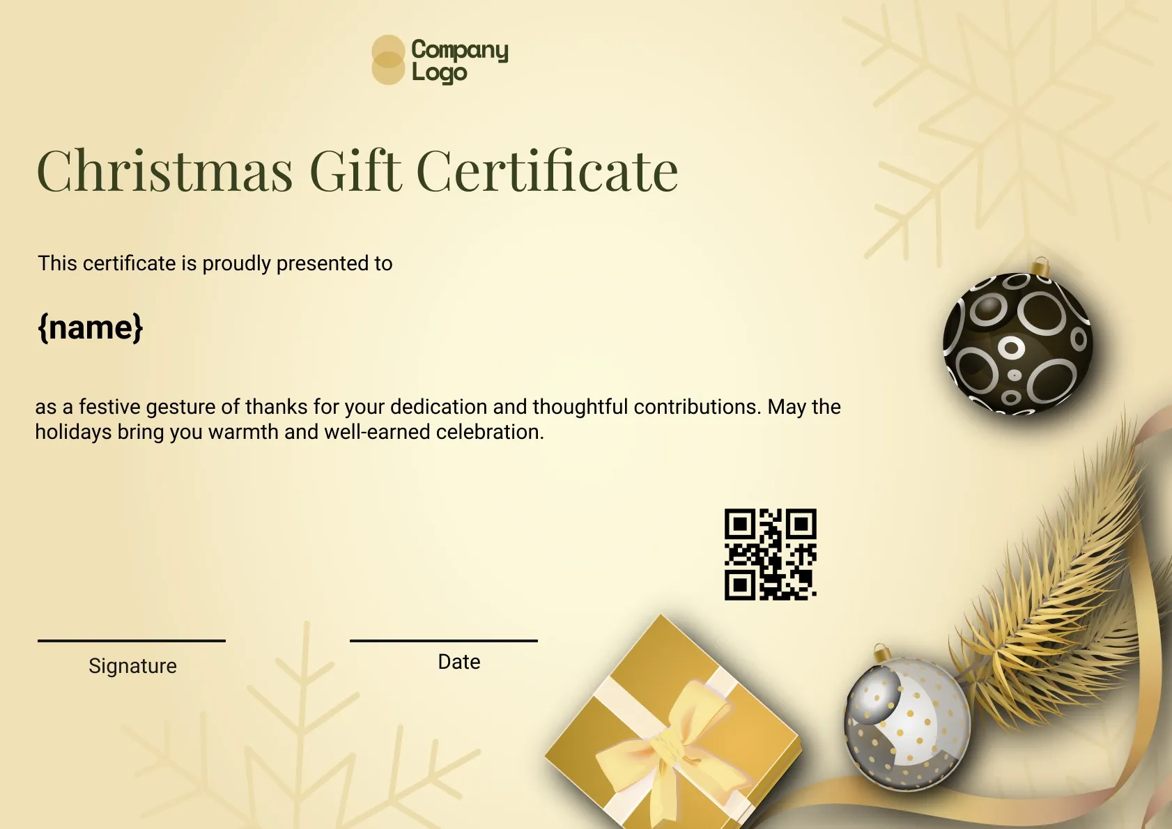 Classy looking golden christmas certificate template
