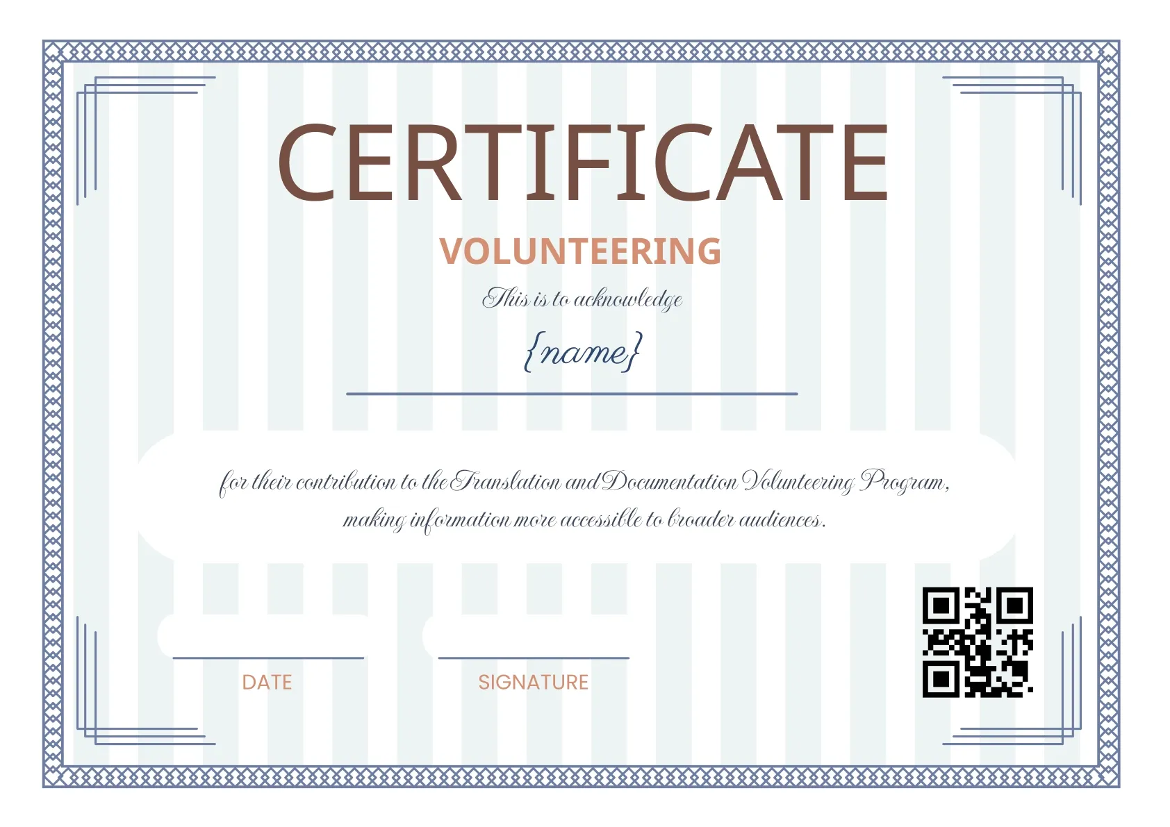 Clean and simple volunteer certificate template