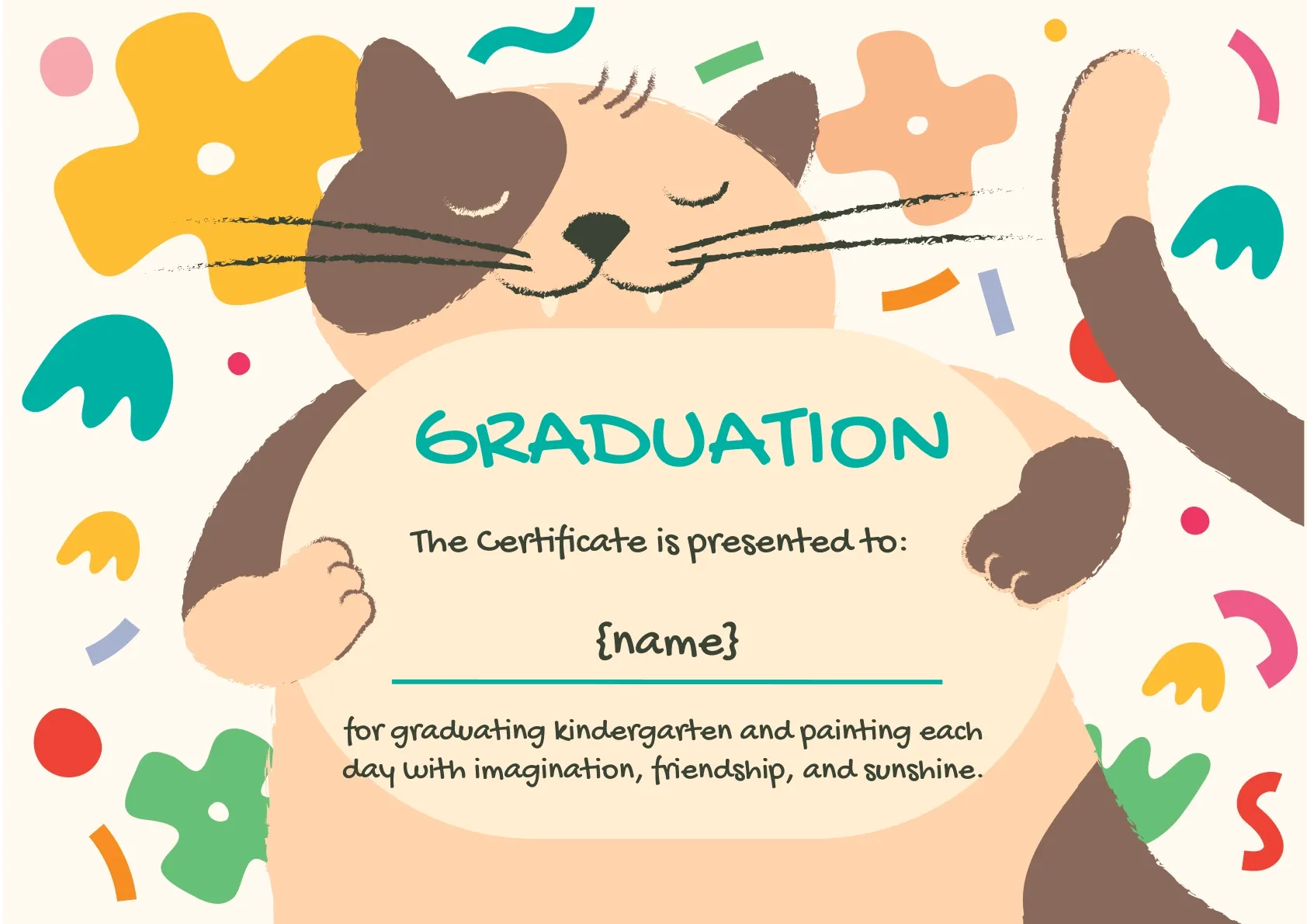 Colorful and vibrant kindergarten graduation certificate template