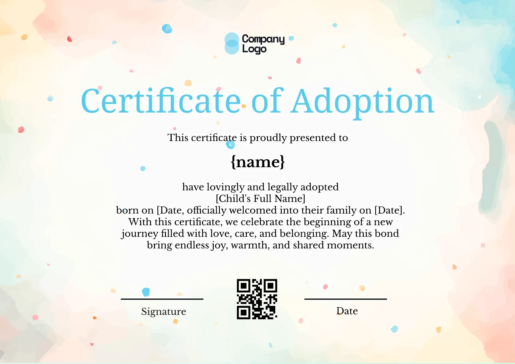 Compassionate Adoption Celebration Certificate Template