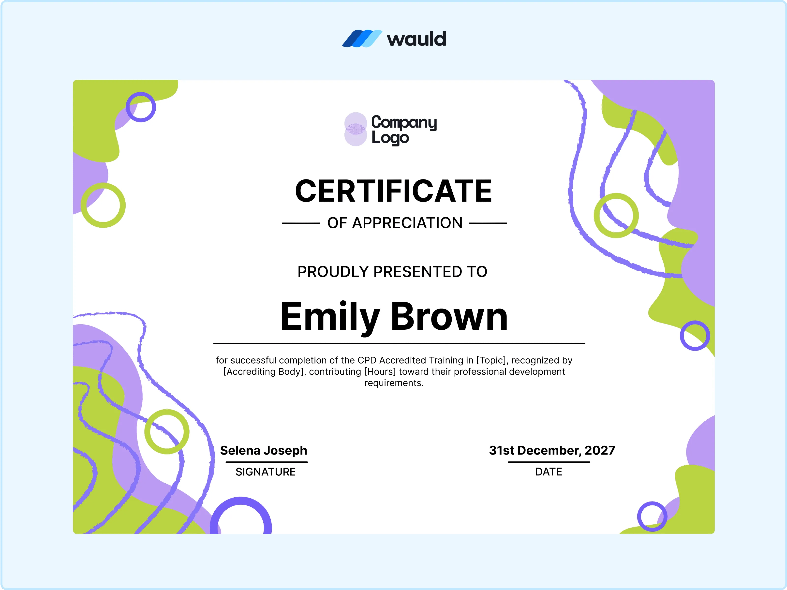 Wauld - Contemporary purple and green certificate template