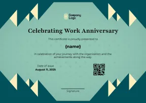 Contemporary Employee Anniversary Recognition Certificate