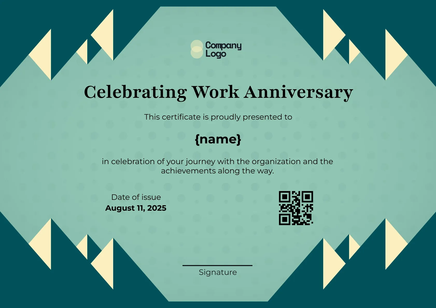 Contemporary Employee Anniversary Recognition Certificate