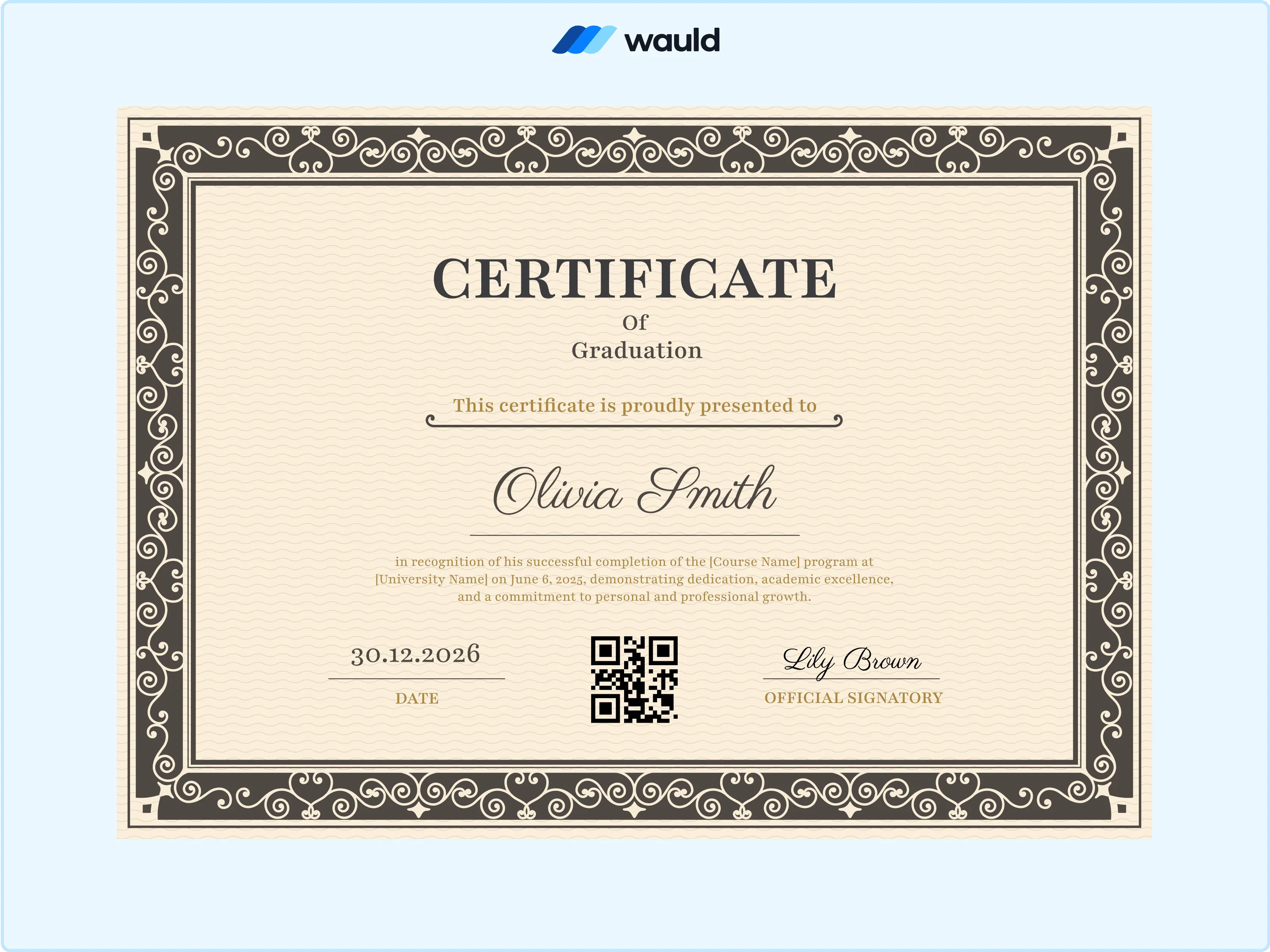 Wauld - Sleek graduation certificate template