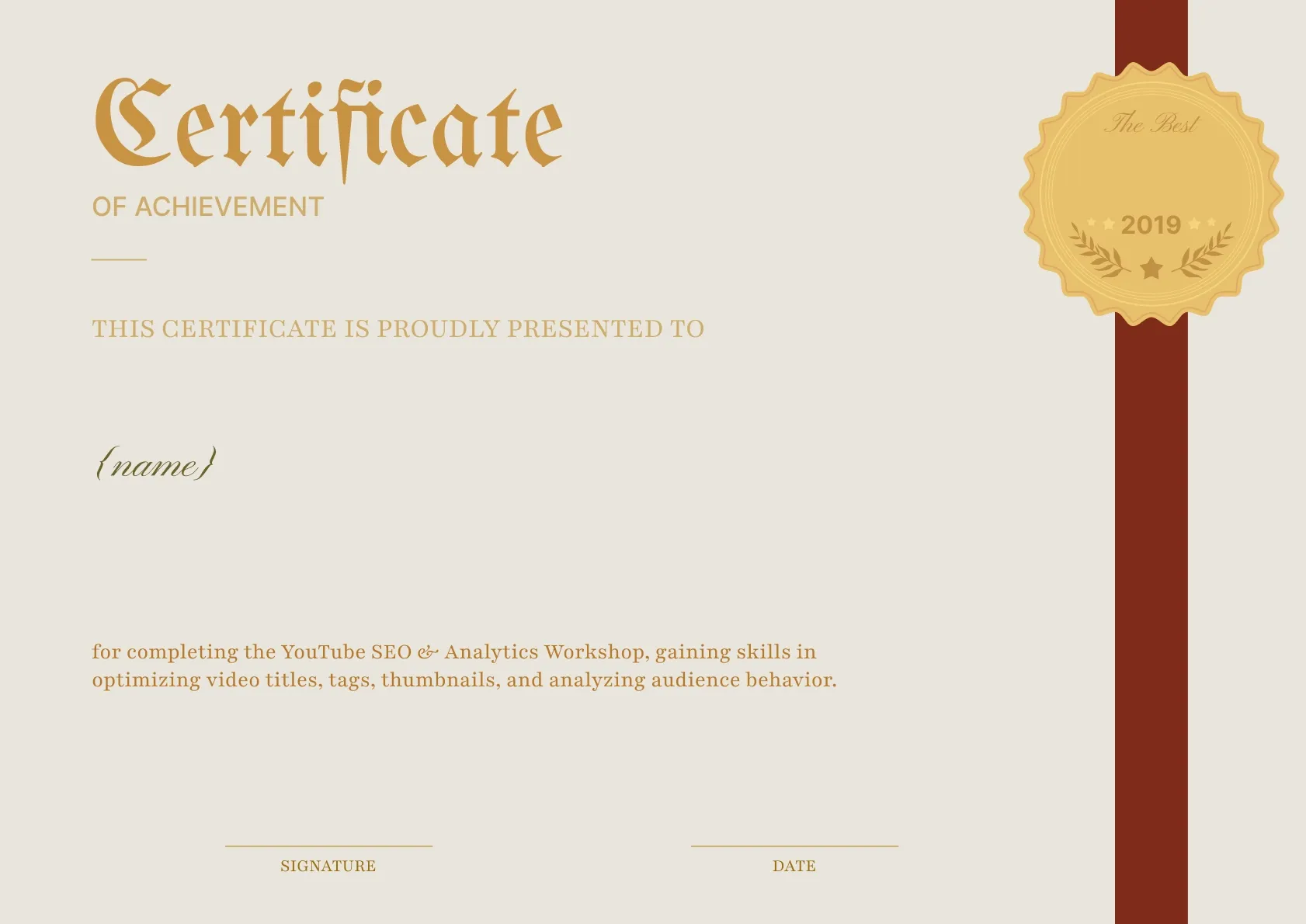 Corporate and professional certificate of achievement template