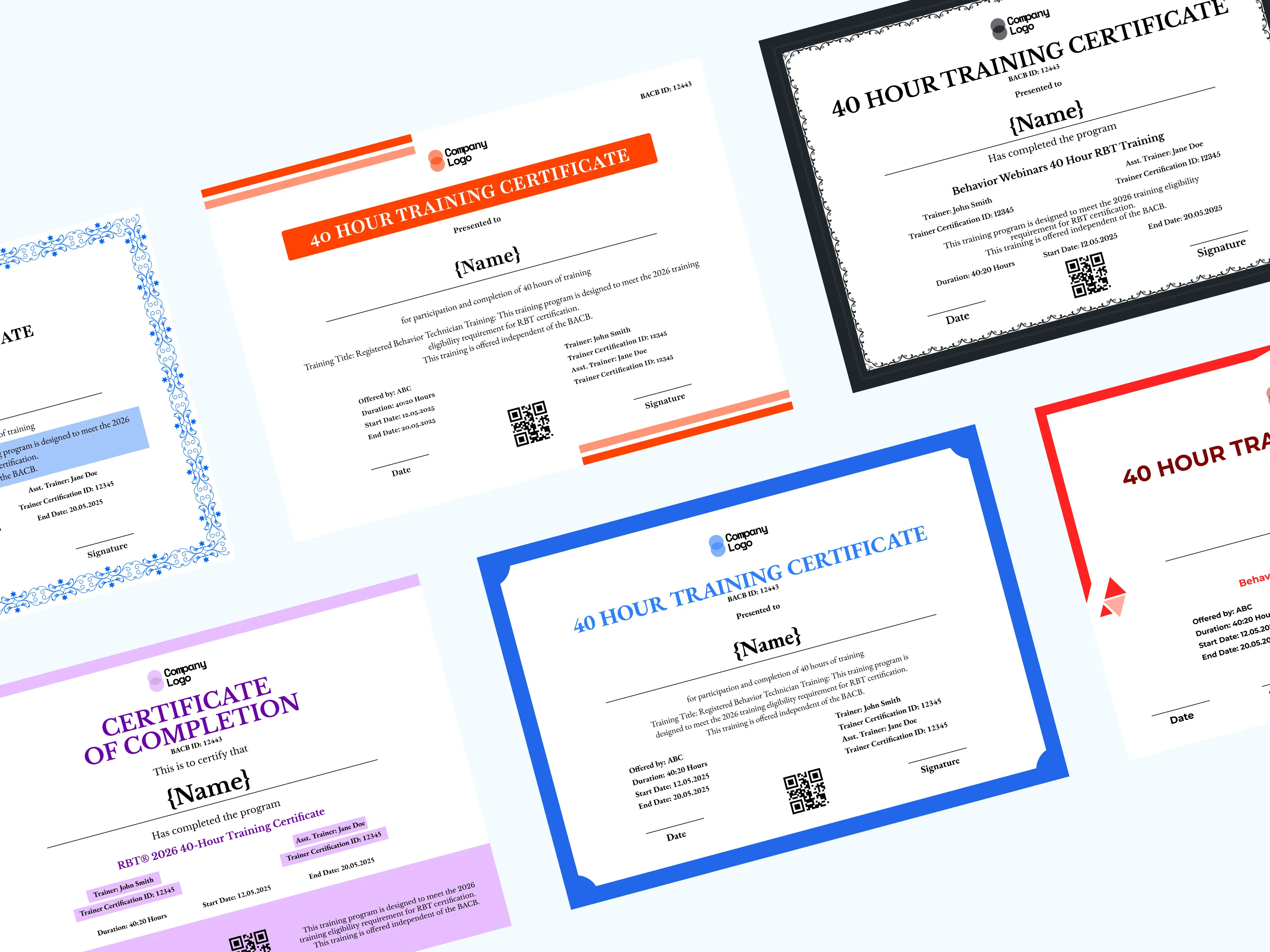20+ Latest Certificate Templates for 40-Hour RBT Training (2026)