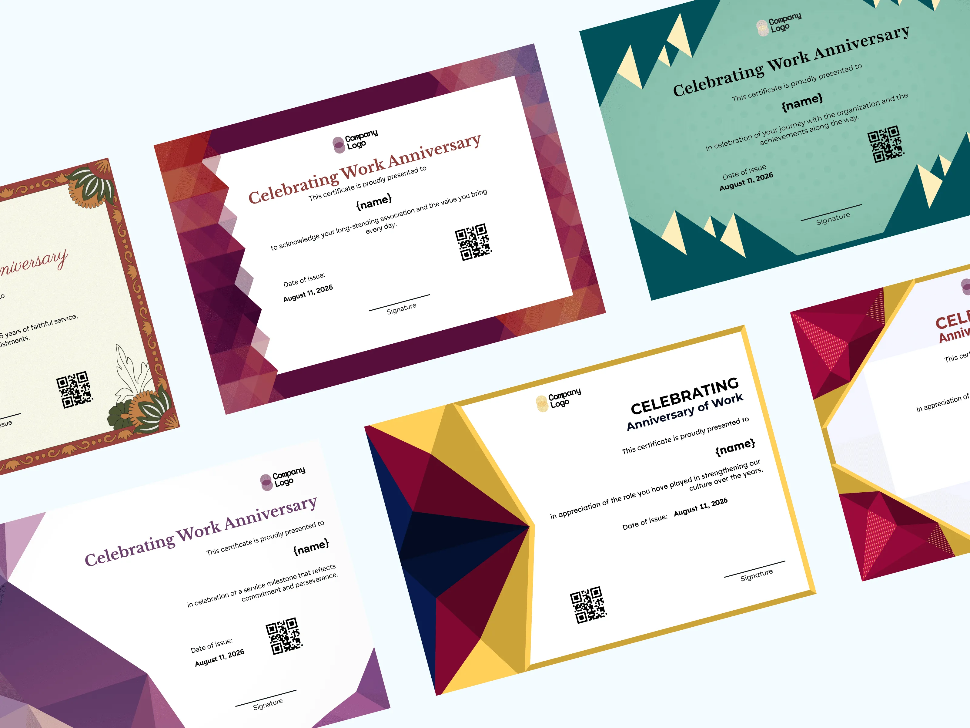 20 Free Printable Work Anniversary Certificate Templates