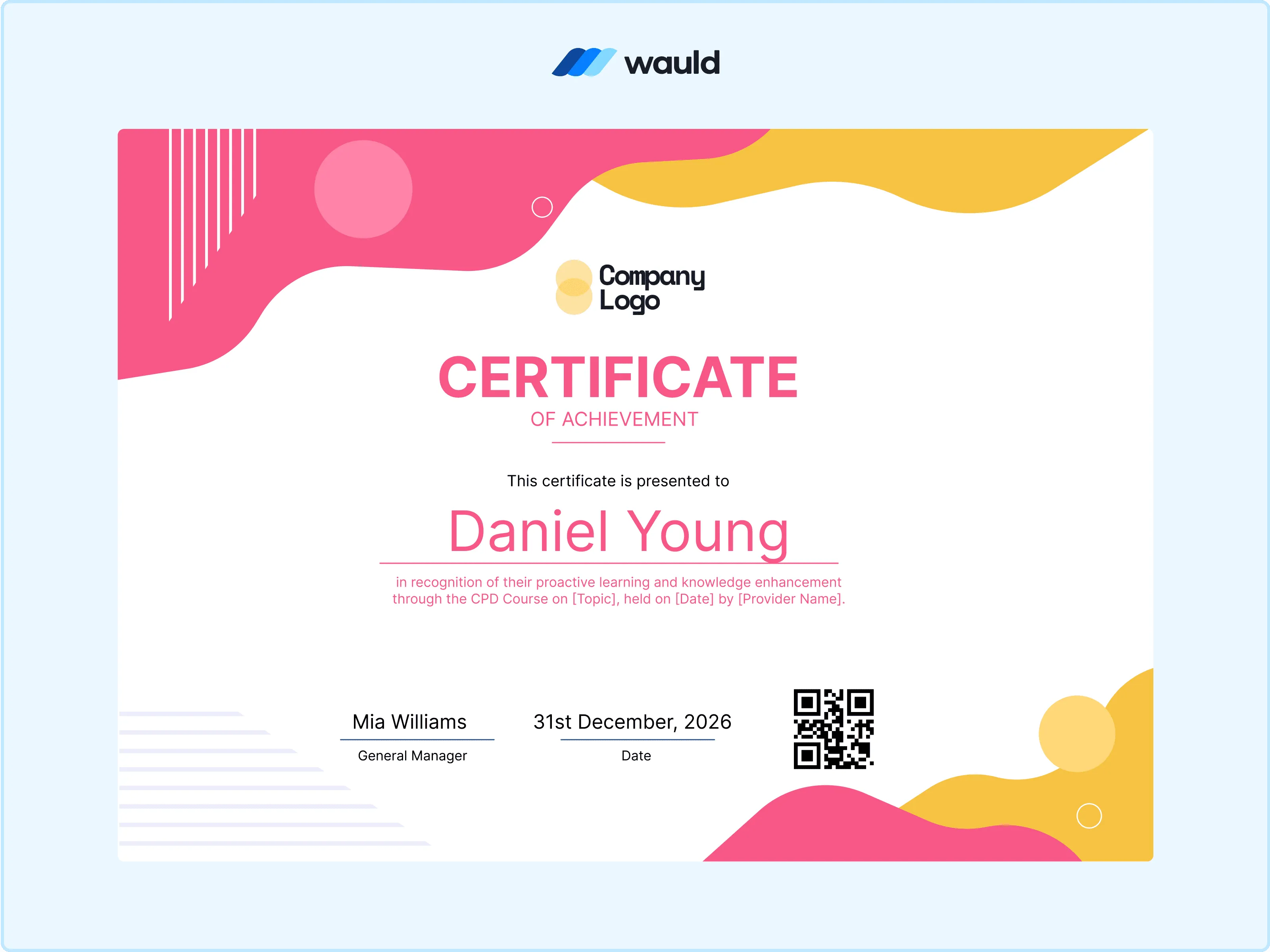 Wauld - Wave designed certificate template