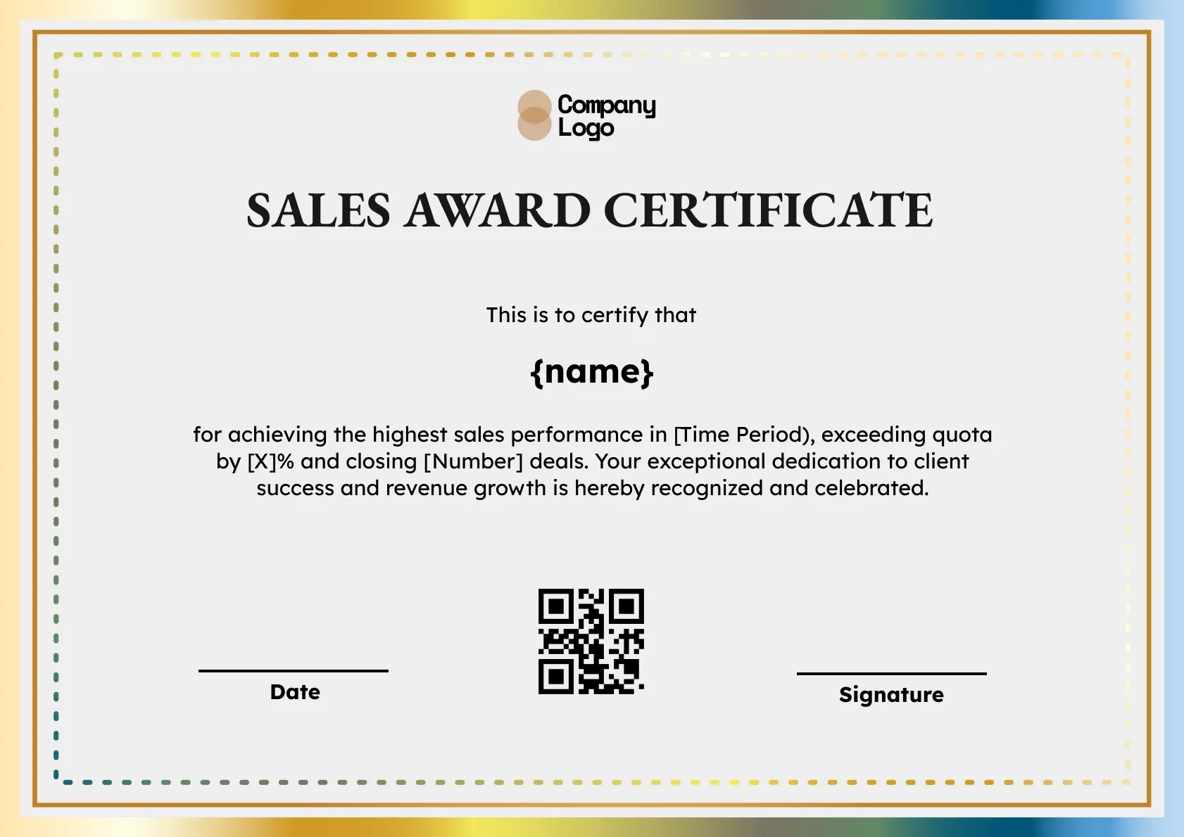 Dedicated Sales Excellence Certificate Template