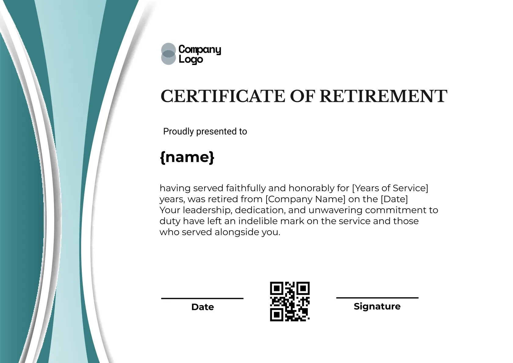 Dedicated Service Retirement Certificate Template