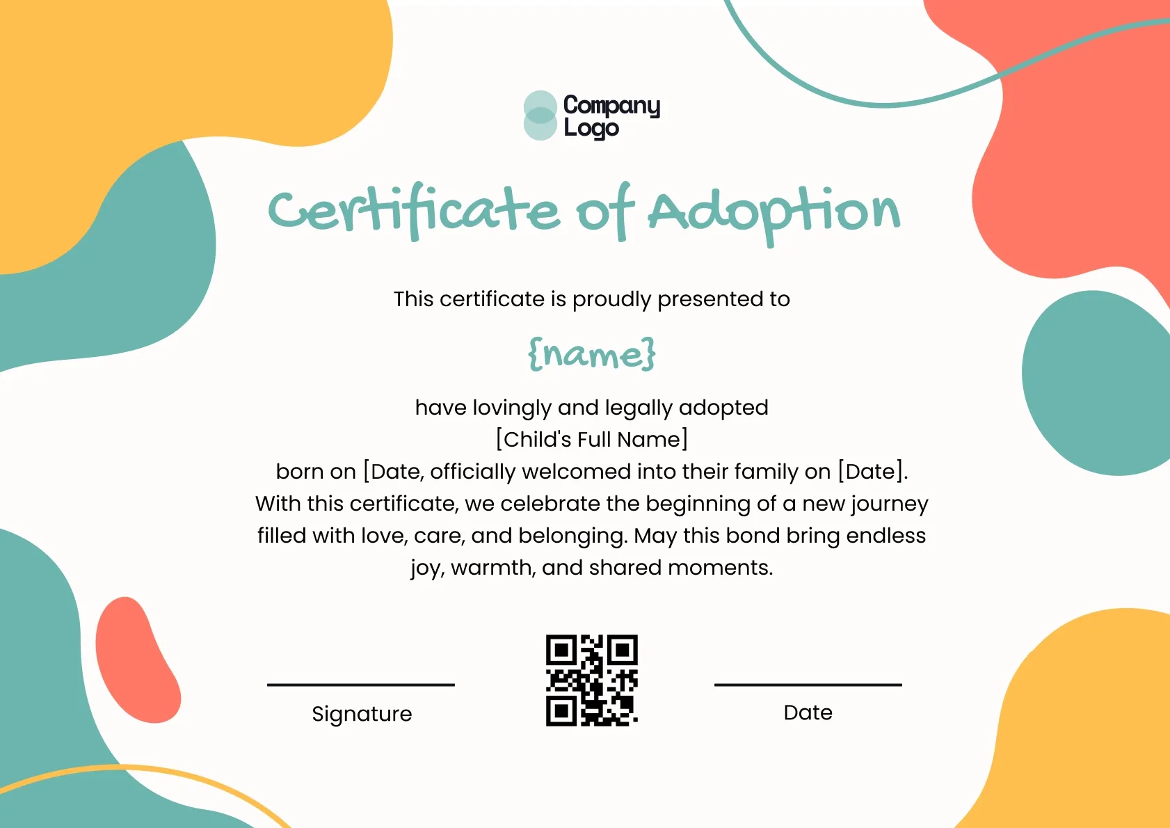 Delightful Family Adoption Certificate Template