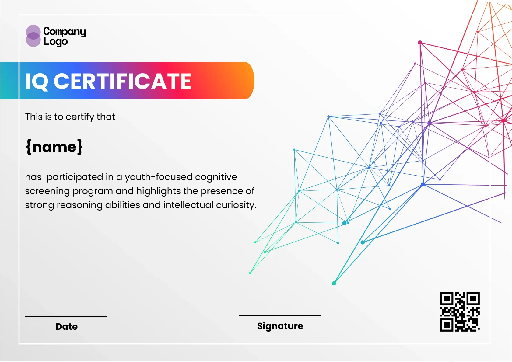 Distinguished Cognitive Excellence Certificate Template