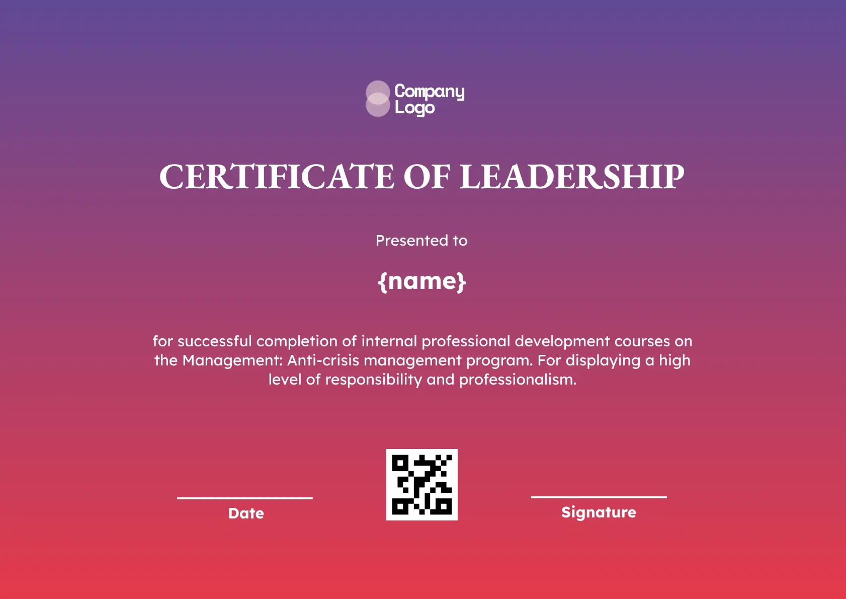 Distinguished Leadership Recognition Certificate Template