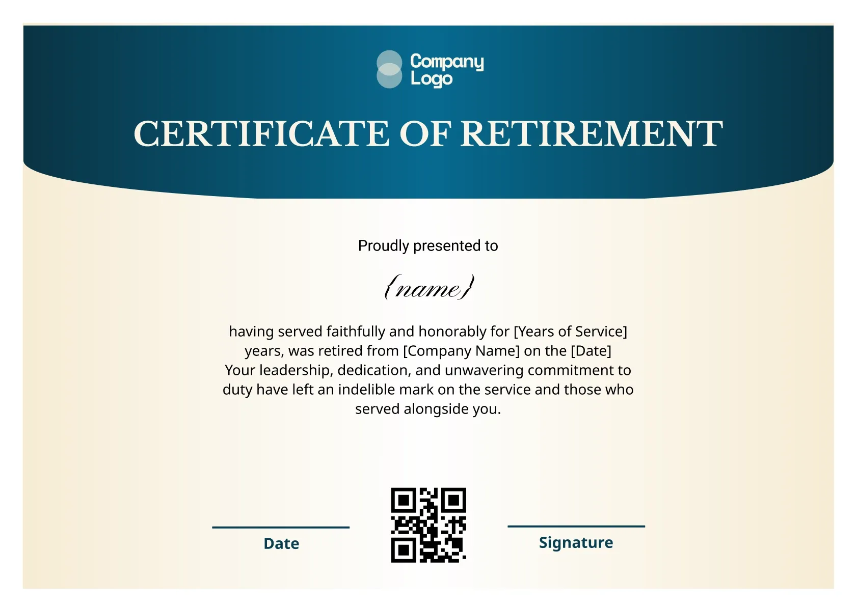 Distinguished Service Retirement Certificate Template