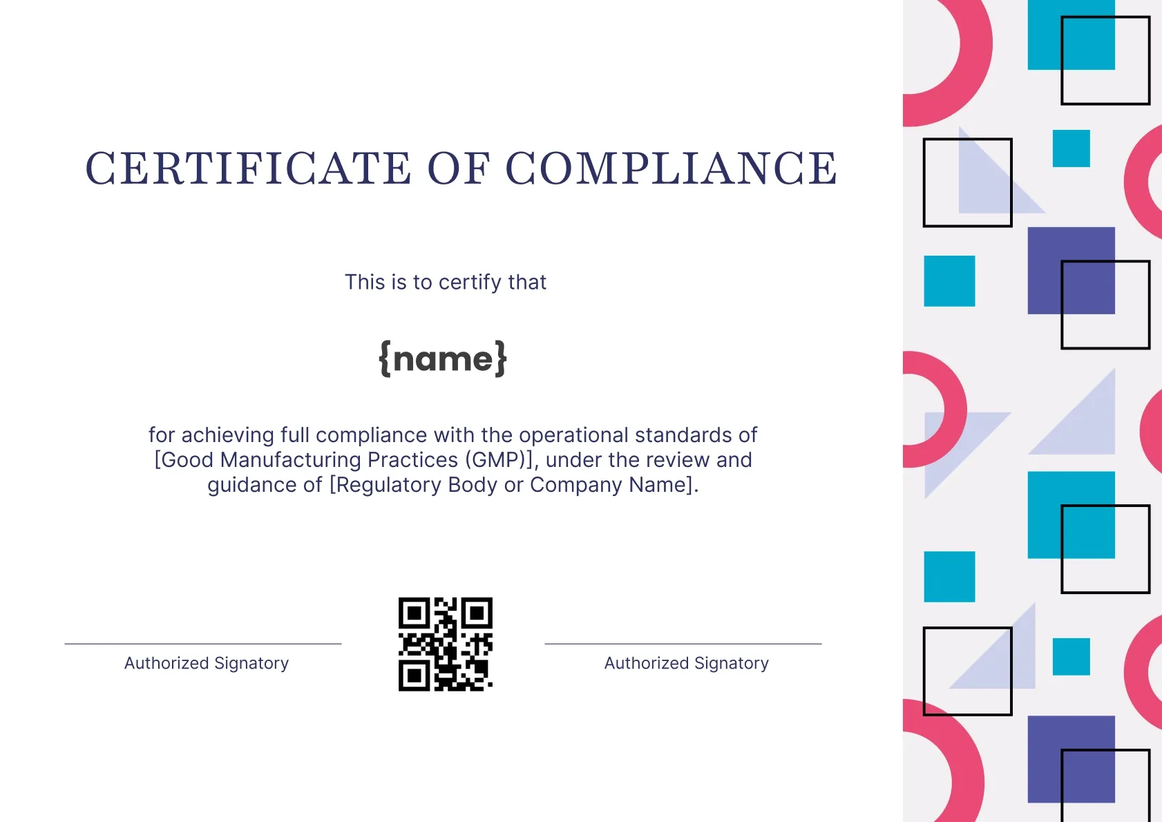 Eco-friendly and professional compliance certificate template
