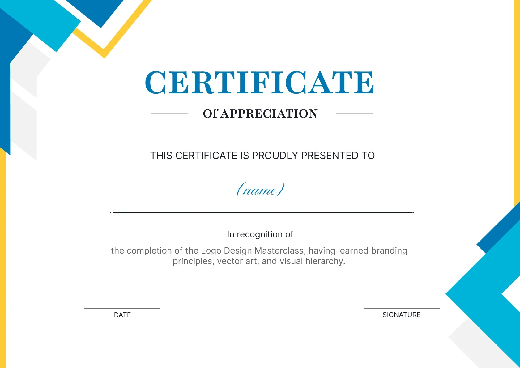 Editable and professional appreciation certificate template
