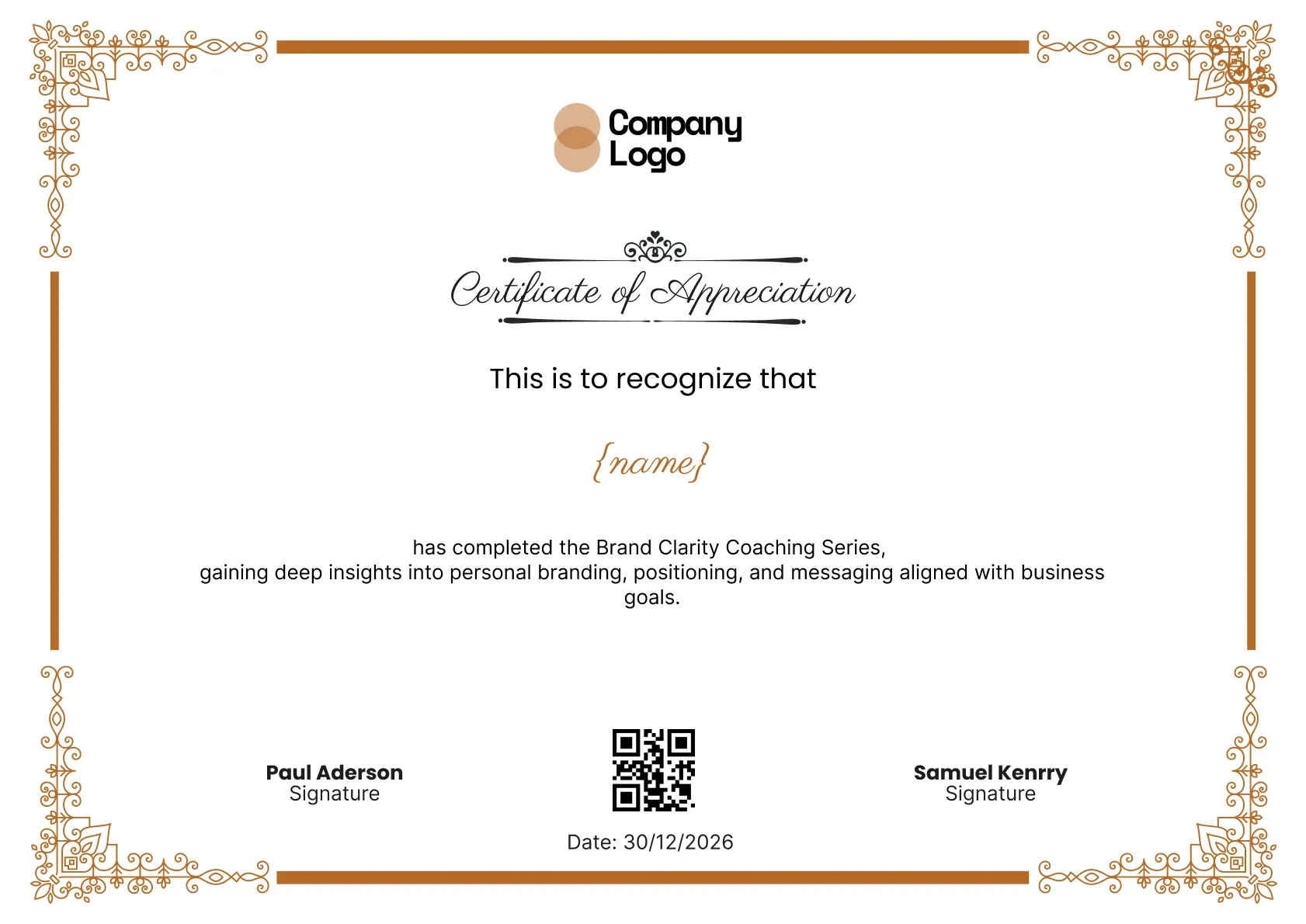 Elegant and minimalistic appreciation certificate template
