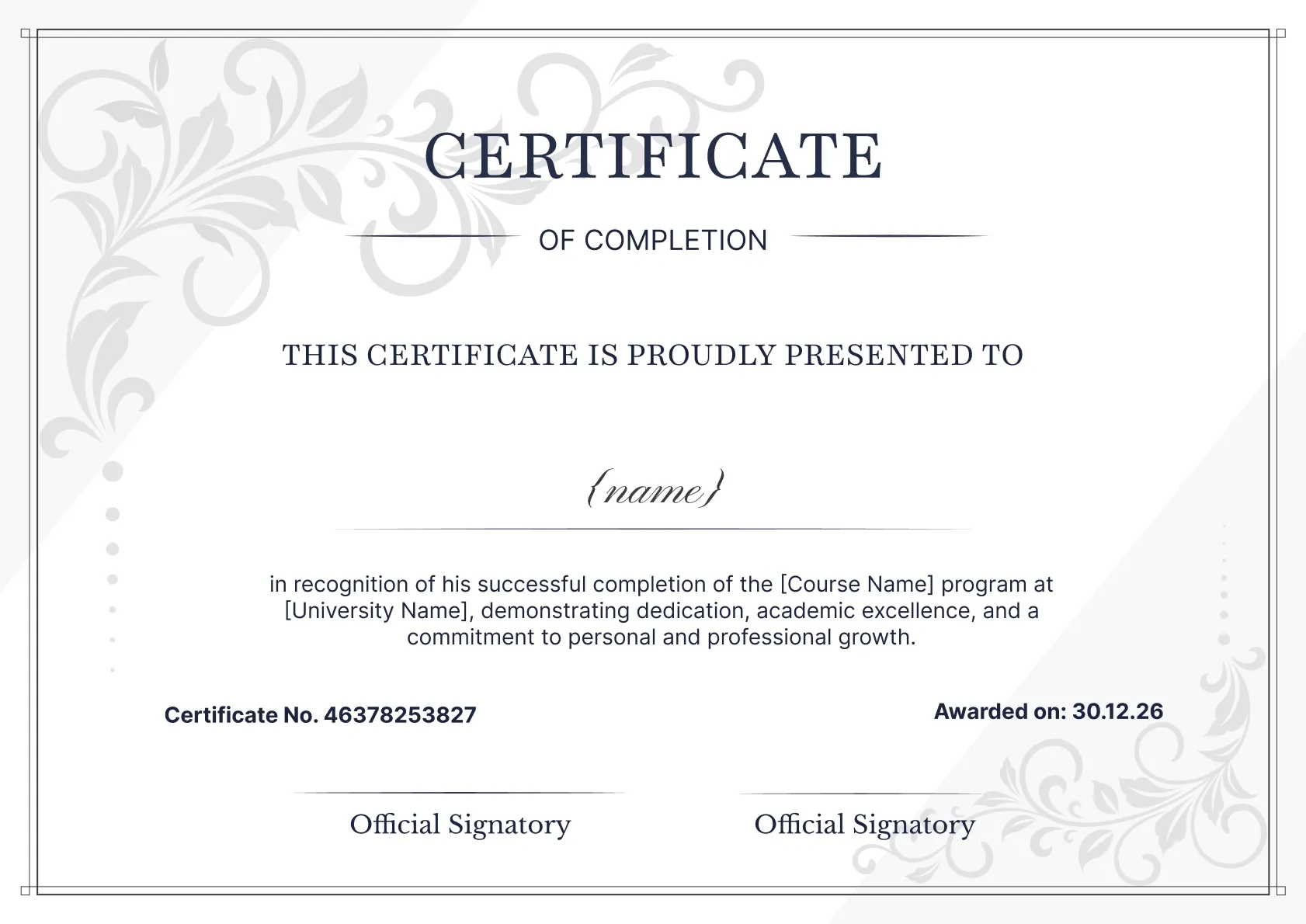 Elegant and professional Graduation Certificate Template