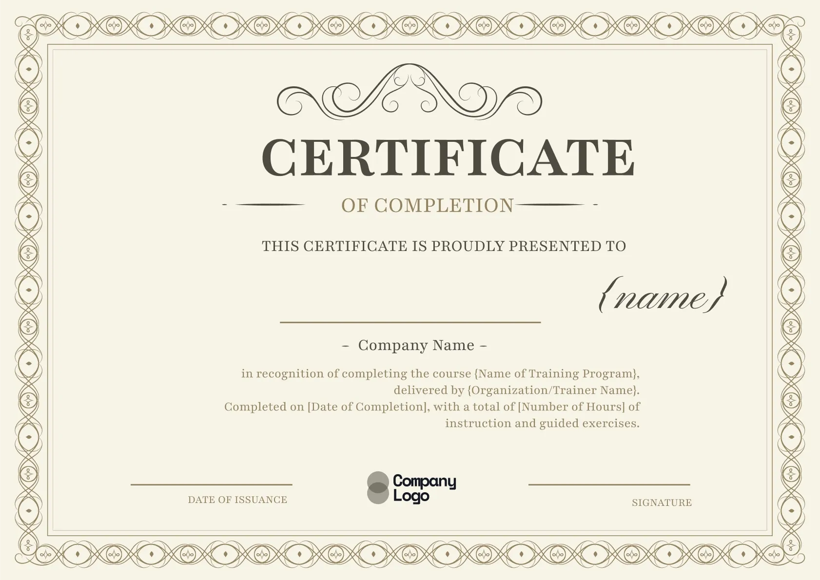 Elegant and Professional Training Completion Certificate Template