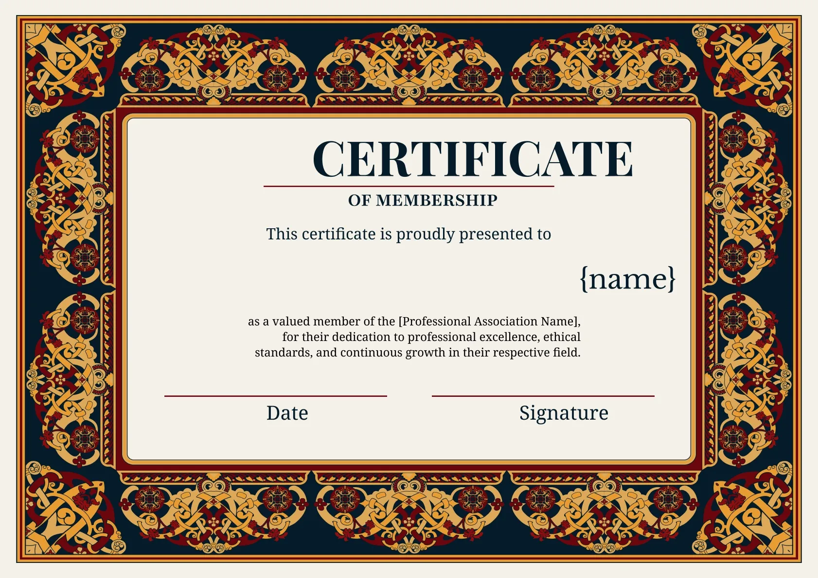 Elegant and Traditional Certificate of Membership Template